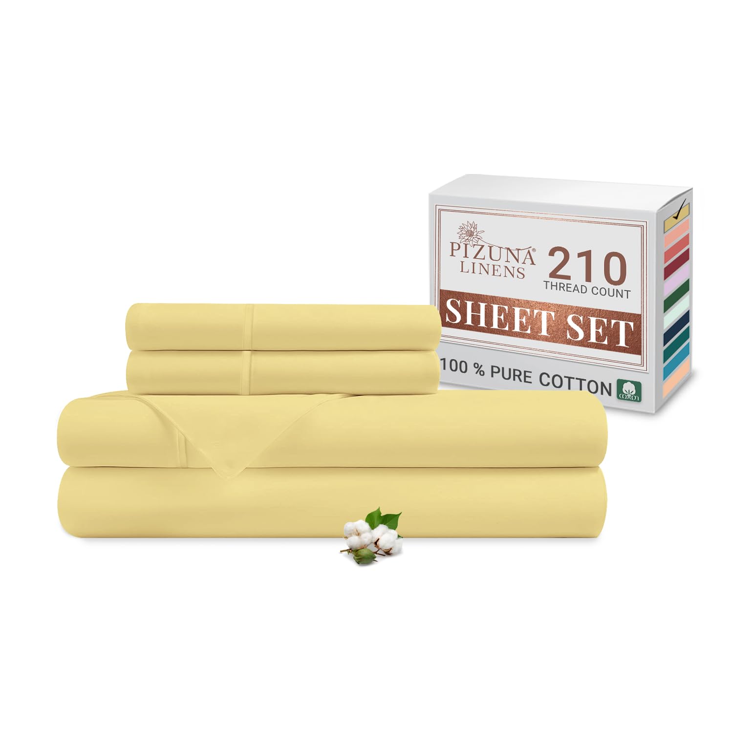 Pizuna Cotton Percale Double Bed Sheet Set Mellow Yellow (4Pc) 230x280 cm