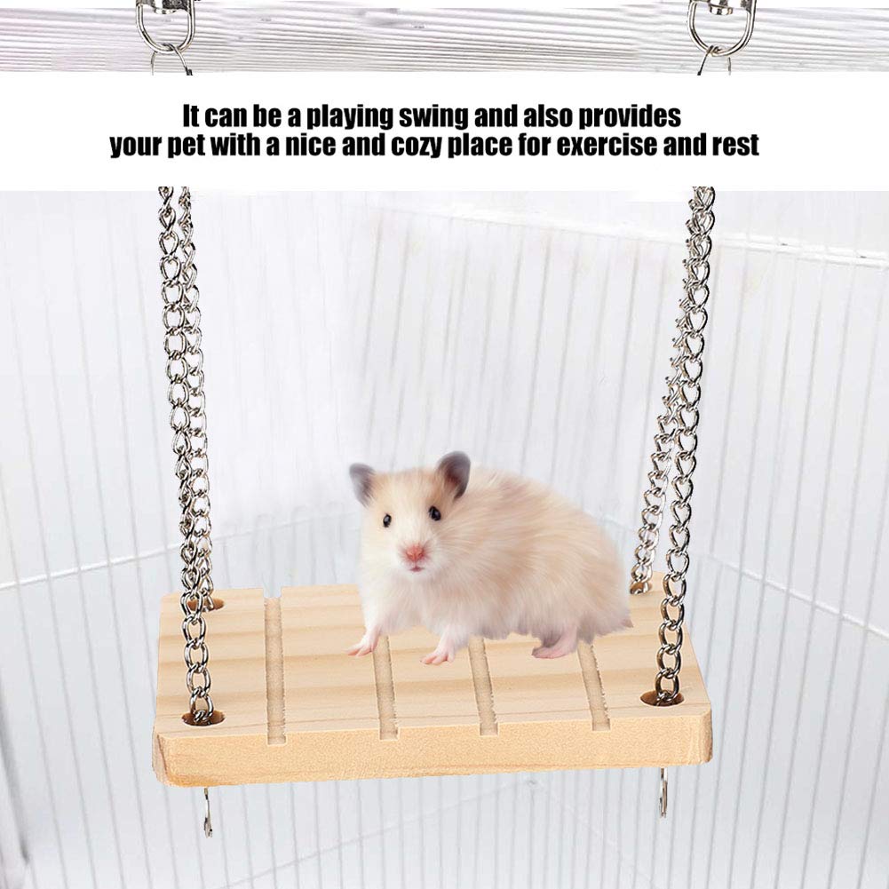 Hztyyier Wooden Hanging Swing Hammock Cage Exercise Molar ToyHamster Wooden Swing for Small Hamsters Squirrels Gerbils Mice Little Pet Toys - Image 3