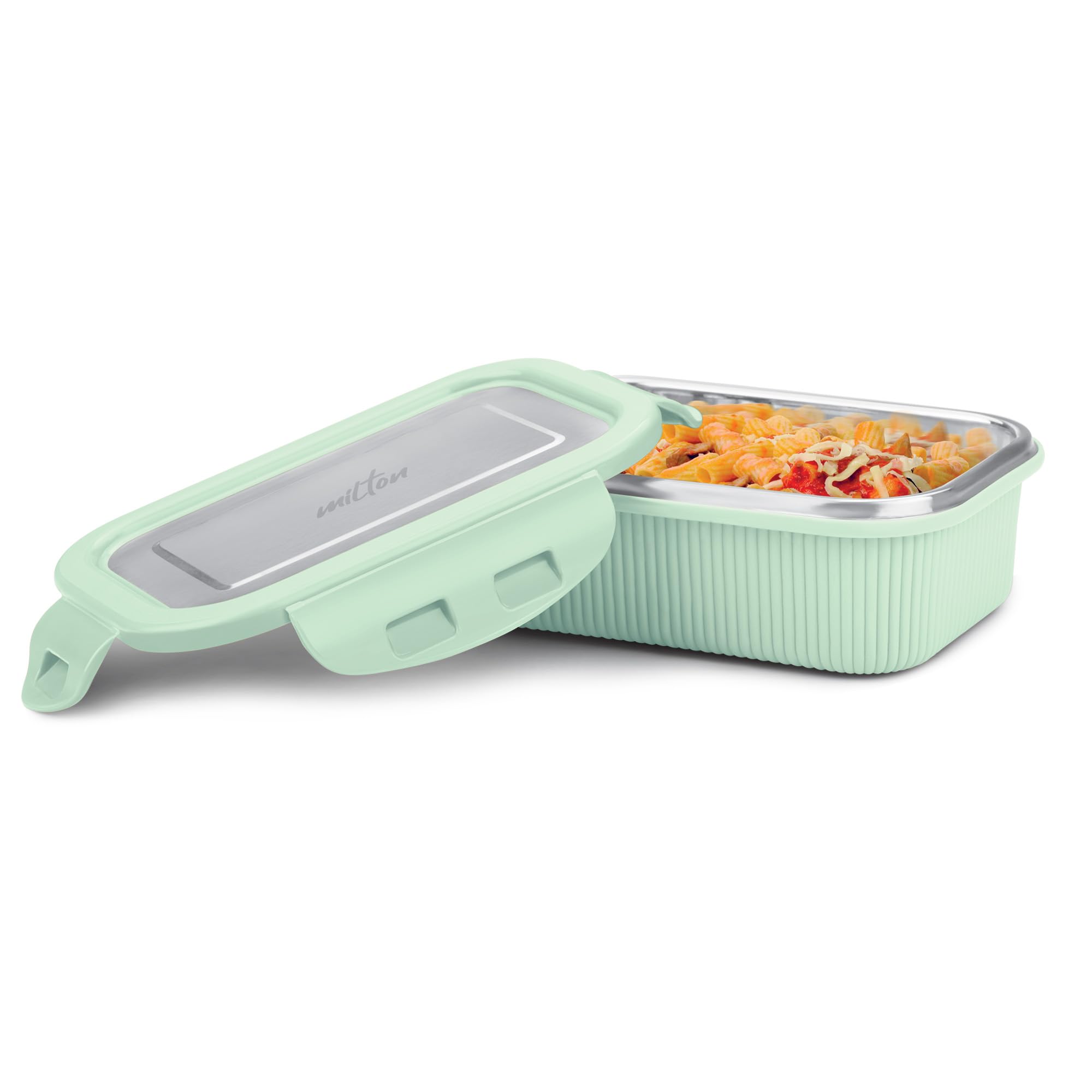 MILTON Cool Touch Rectangular 400 Stainless Steel Container, 380 ml, Aqua Green | Microwave Safe | Food Grade | BPA Free | Refrigerator Safe