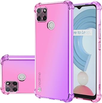 حالة ل Realme C21Y/Realme C21/Realme C25Y RMX3261 لطيف حالة الفتيات النساء، التدرج سليم المضادة للخدش لينة TPU غطاء الهاتف حالة واقية من الصدمات ل Oppo Realme C21Y الوردي/الأرجواني
