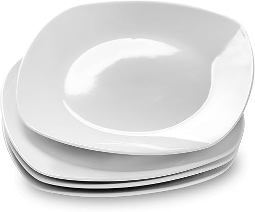 Miniatura 10 de Platos Hondos de Cerámica para Sopa, Paquete de 4 Platos Blancos para Cena de Halloween, Borde Ancho de Porcelana, Platos Hondos de 8.5 Pulgadas
