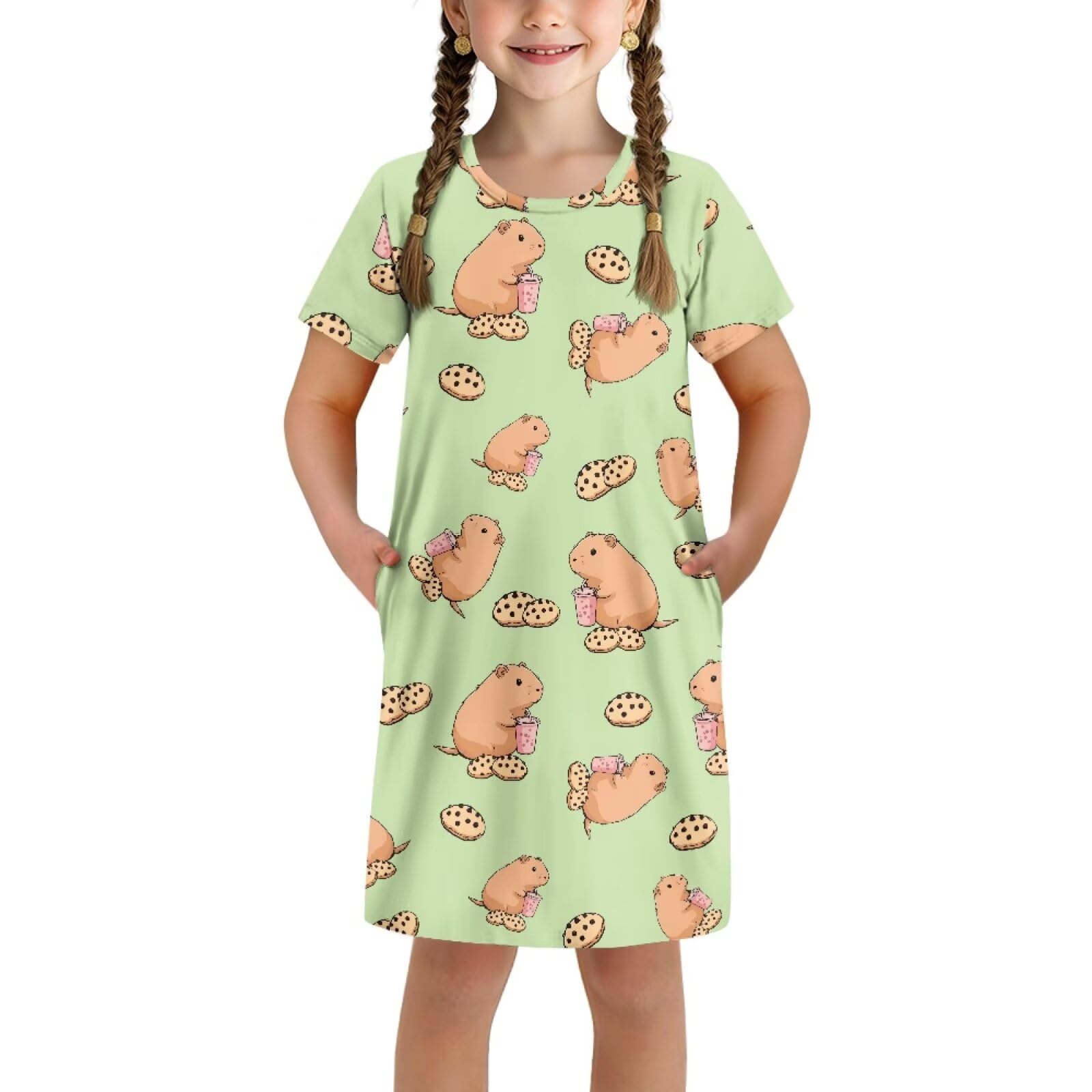 Camicia da notte estiva a maniche corte per ragazze, camicia da notte carina per bambini 5-14 anni
