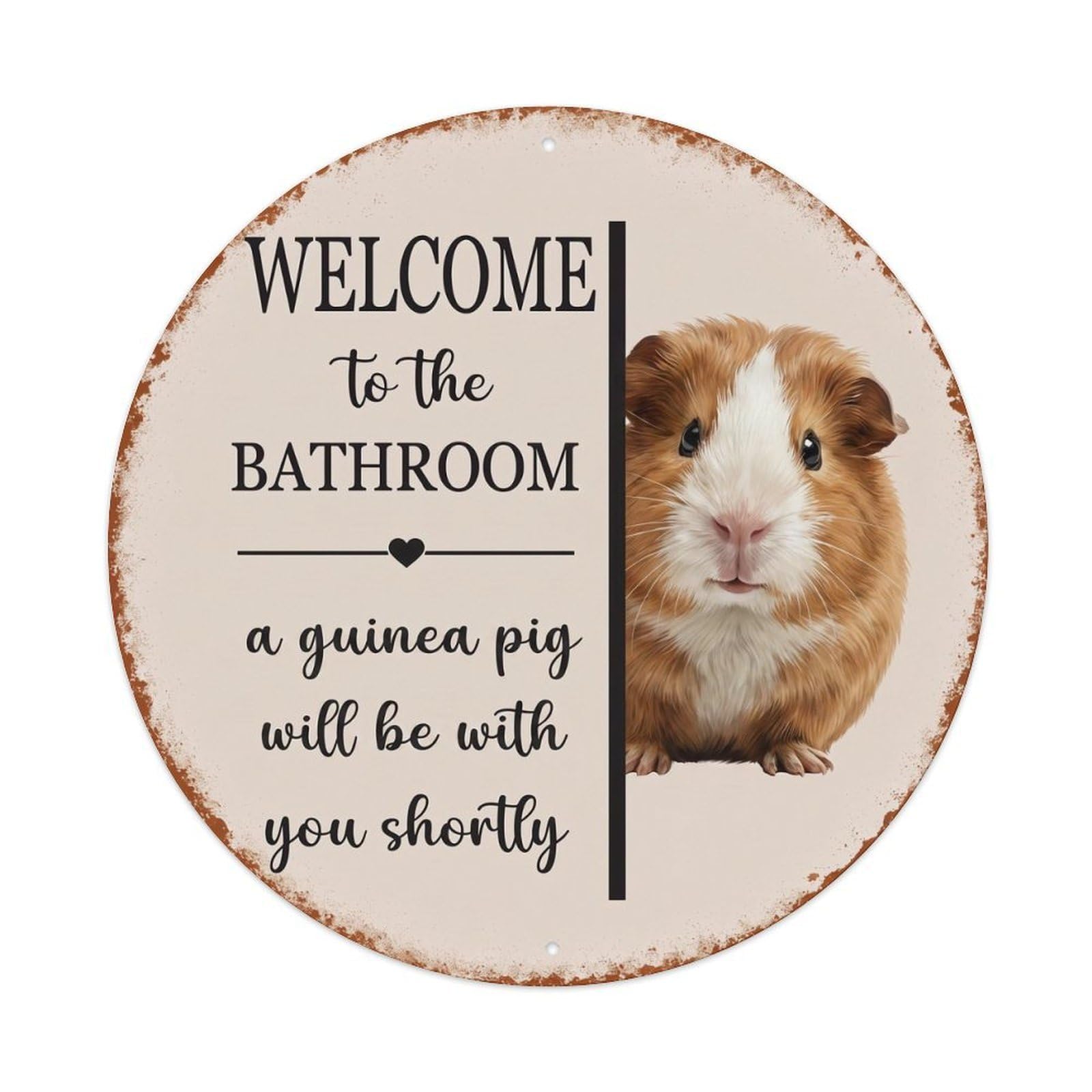 Vintage WELCOME To The BATHROOM Guinea Pig Metal Tin Sign