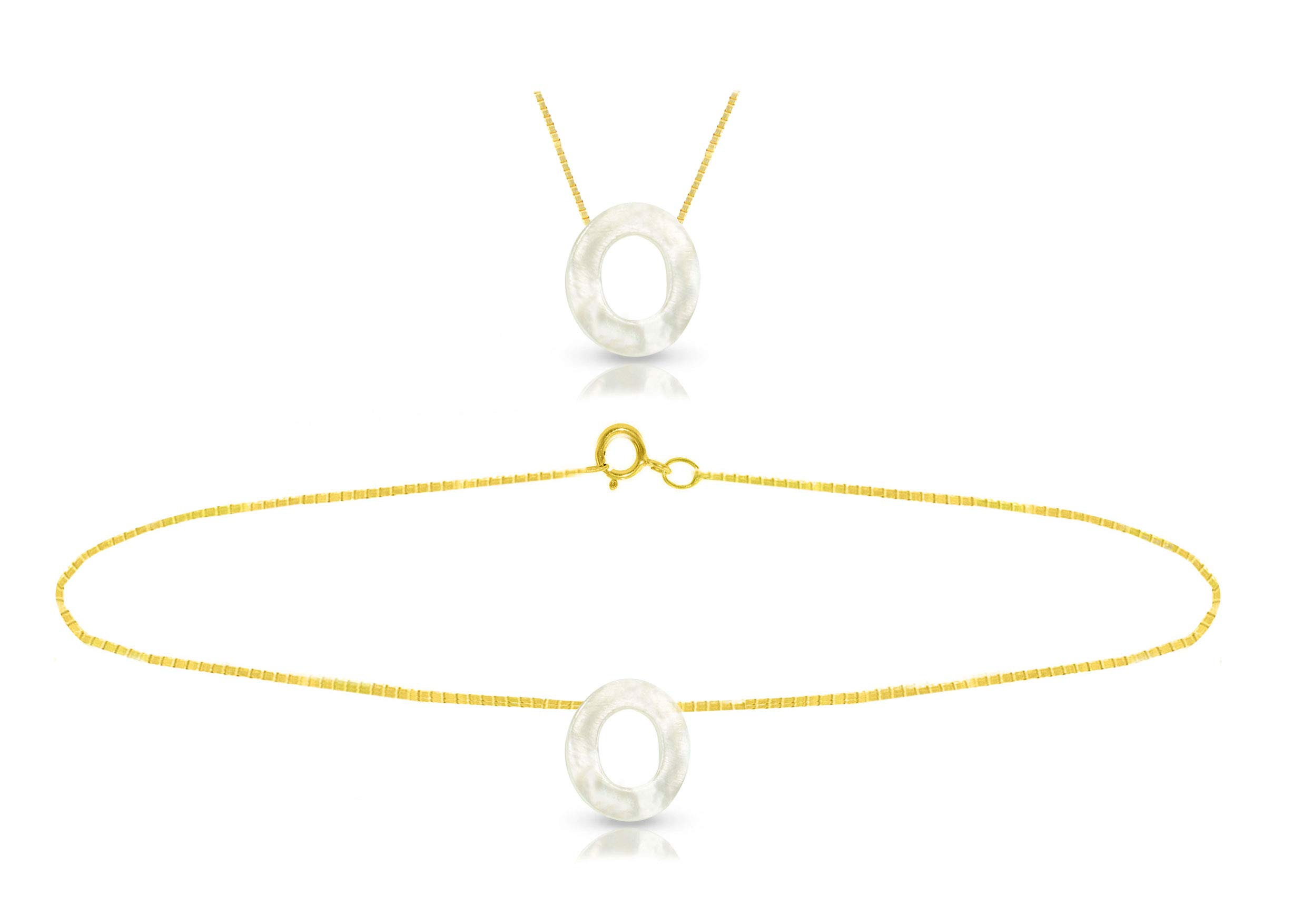 Vera Perla18K Gold O Letter Mother of Pearl Jewelry Set - 2 Pieces