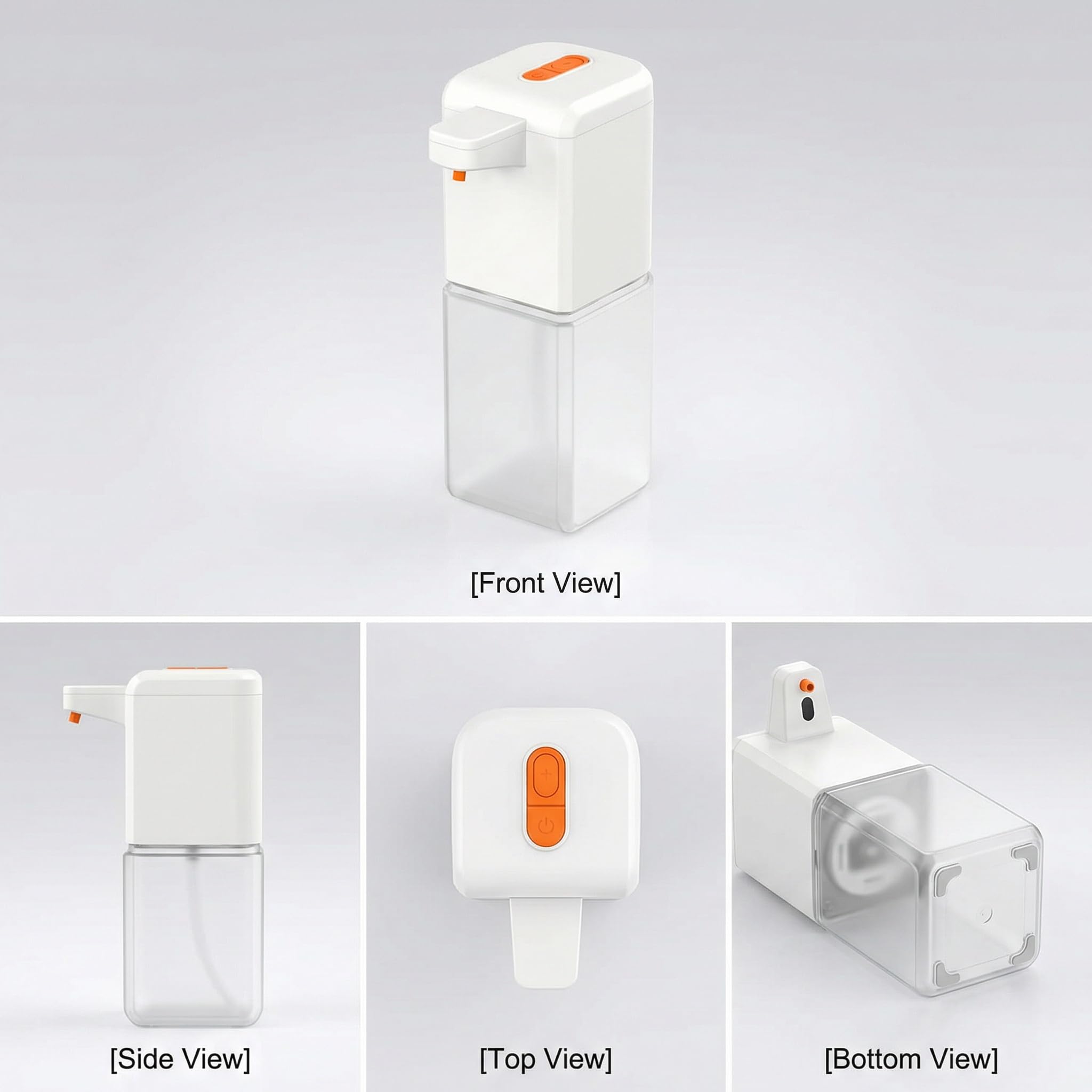 Dispensador automático de jabón espumoso, sin contacto y recargable por USB, 500 ml, montado en la pared para baño, cocina, jabón de platos (blanco)