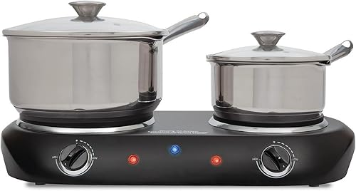 Miniatura 3 de Quemador doble de hierro fundido 1800 W - Placa eléctrica ligera - Placa eléctrica con control de temperatura - Luces indicadoras de alimentación -