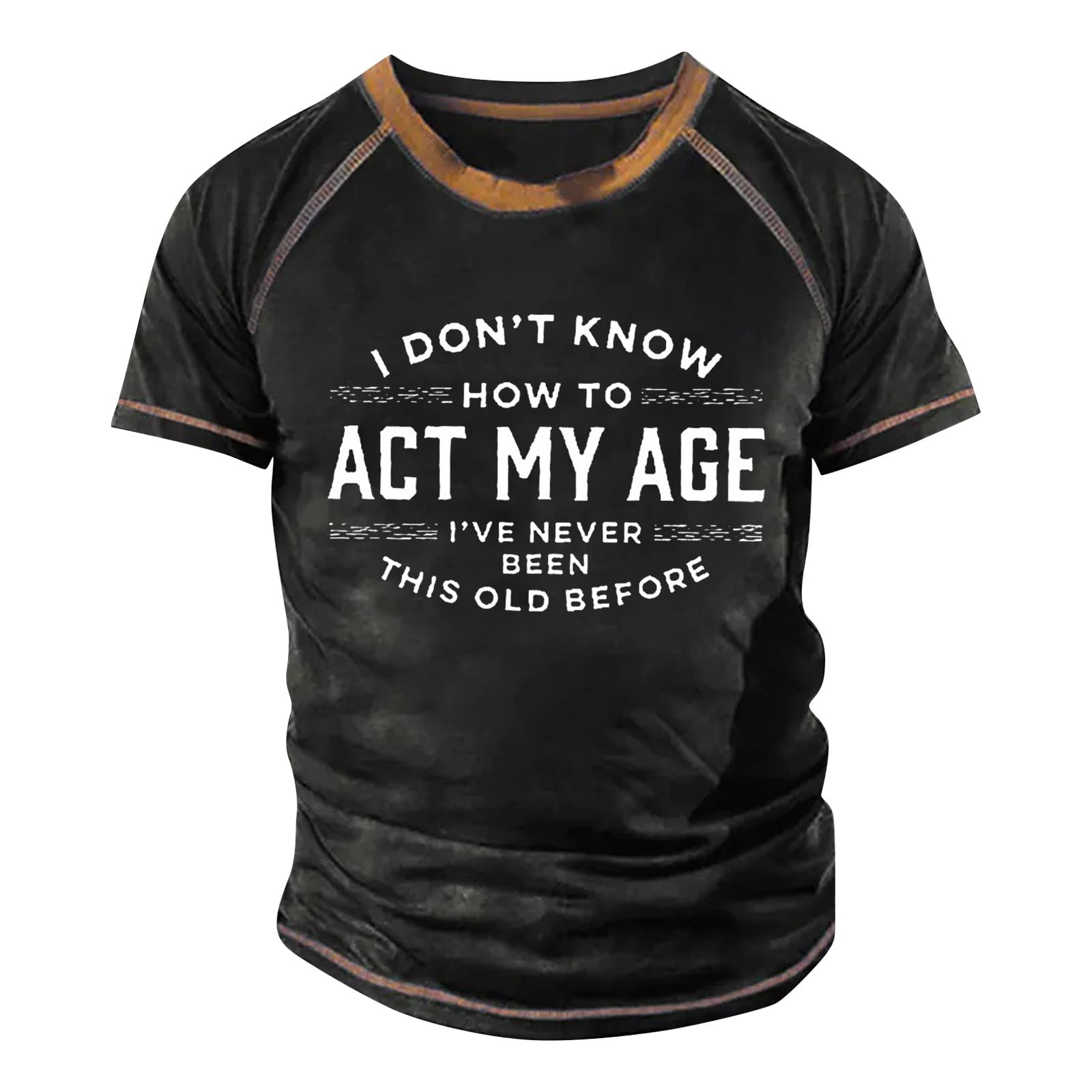 SHZFGUIMen's Outdoor Sports Raglan T-Shirt Retro Short Sleeve Round Neck Oversize Letter Printing Fashion Tops (S-XXXXXXL)