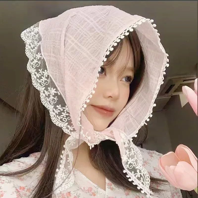 Sweet Flower Triangle Hair Scarf Women Girls Square Scarf Headband Korean French Pastoral Headdress Summer Lace Headwear