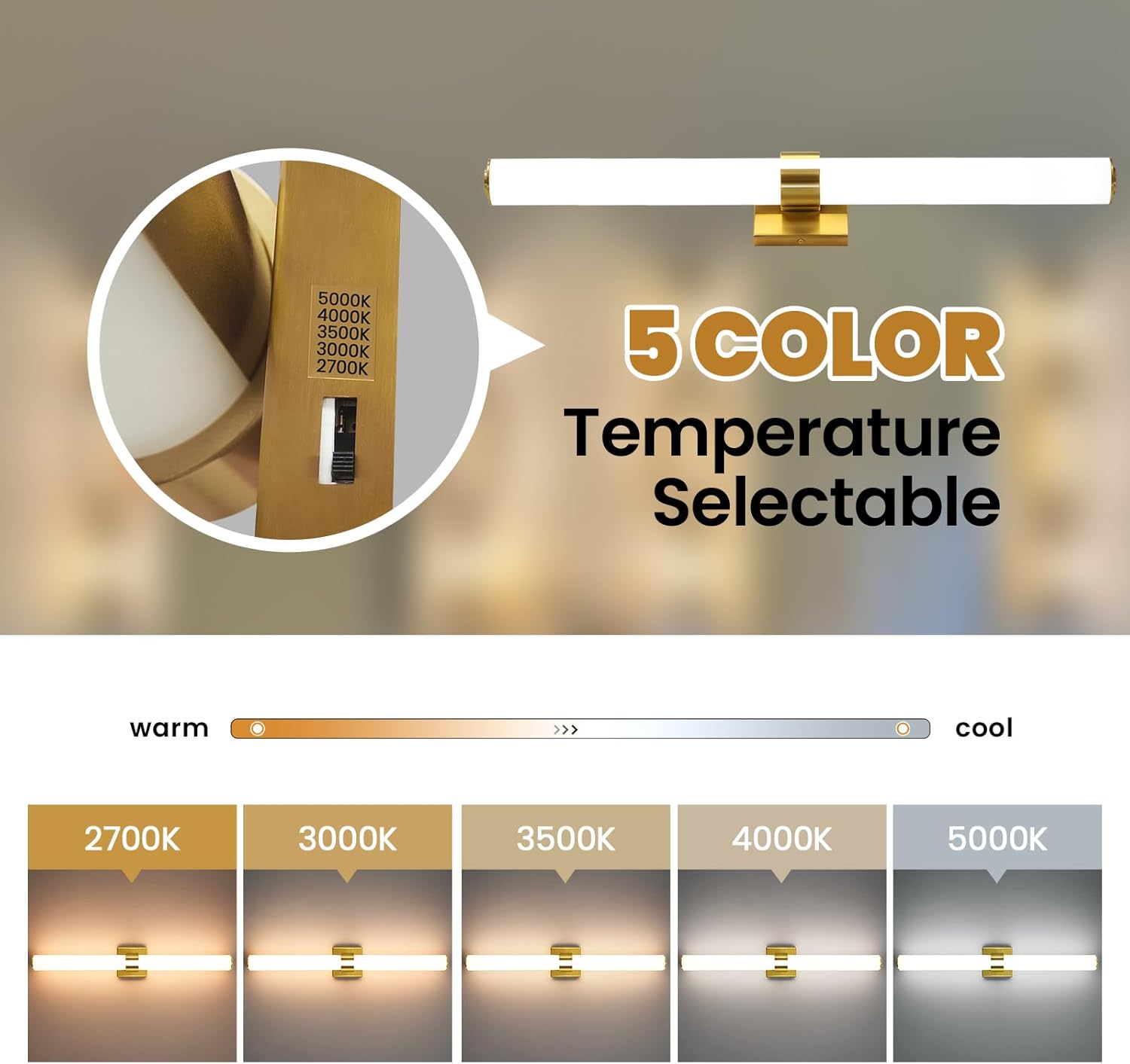 AIJIASI Gold Bathroom Light Fixtures Over Mirror - 31inch Vanity Light Fixture 28W 5CCT Dimmable LED Bathroom Sconce with Acrylic Shade Vanity Light Bar for Mirror Bedroom Living Room