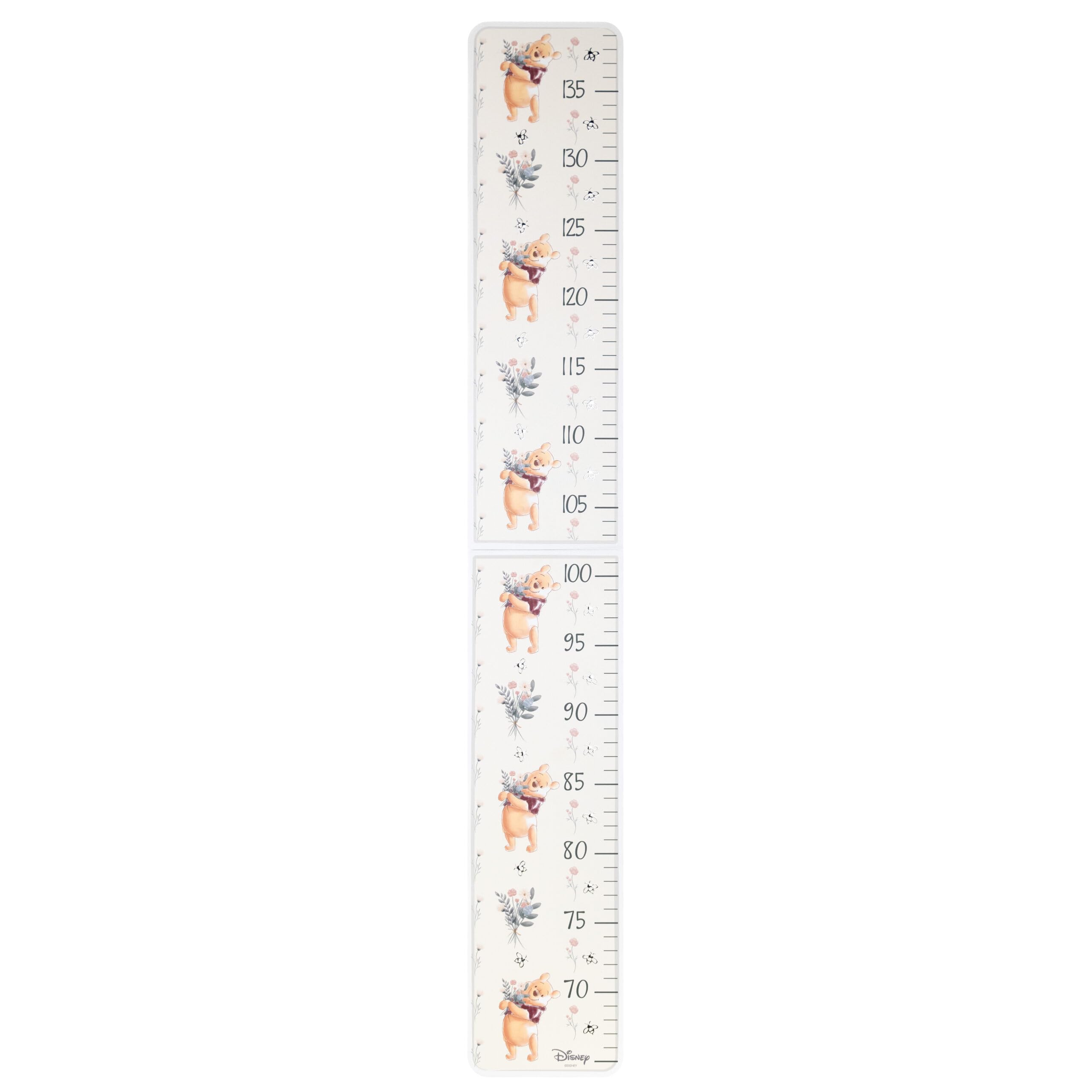 VALENTI & CO. - Disney Winnie The Pooh - White Linen - Children's Wall Ruler for Nursery Decorations - Gift Idea Christening or Birthday - Wood, Silver Details - 76L x 11L cm