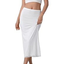 Womens Lace Trim Half Slip Skirt Extender for Under Dresses | Anti cling skirt slip, stretchy waist, lace hem extender, underskirt for maxi dresses, evening wear, wedding gowns