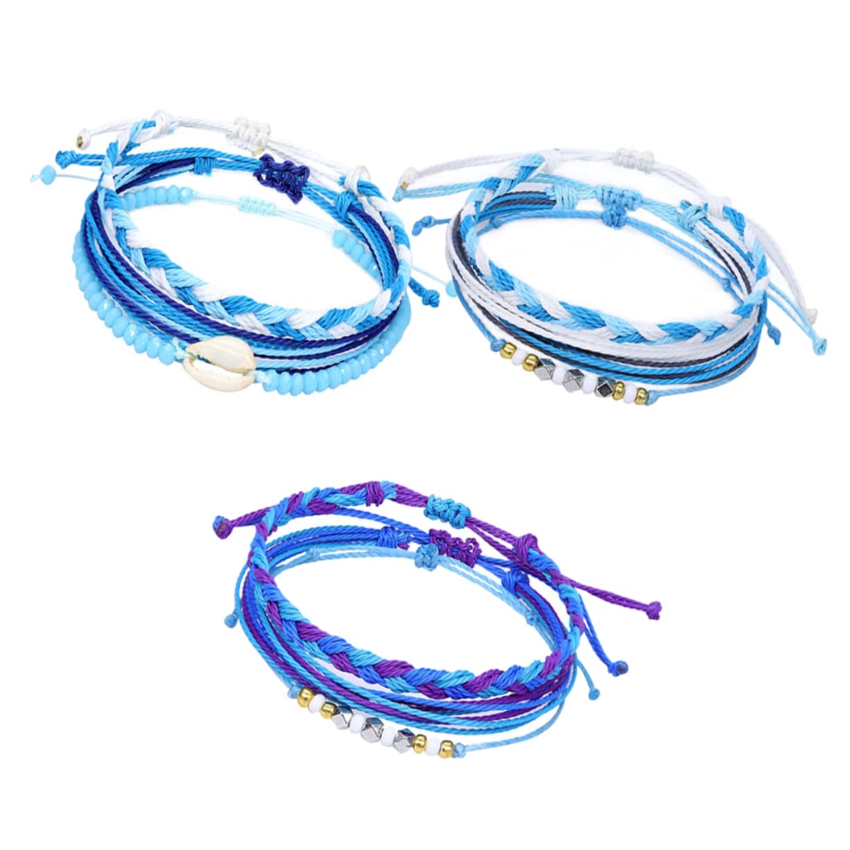 SHERCHPRY 9 Piezas cadena de muñeca pulsera tejida a mano pulsera azul de la amistad joyas pulseira mulher accesorios fiesta s de amistad de conchas cuerda de mano