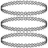 GIRLPROPS Set of 3 Stretch Tattoo Choker Necklace Hippie Popular in The 80S 90S, Set of 3 in Black