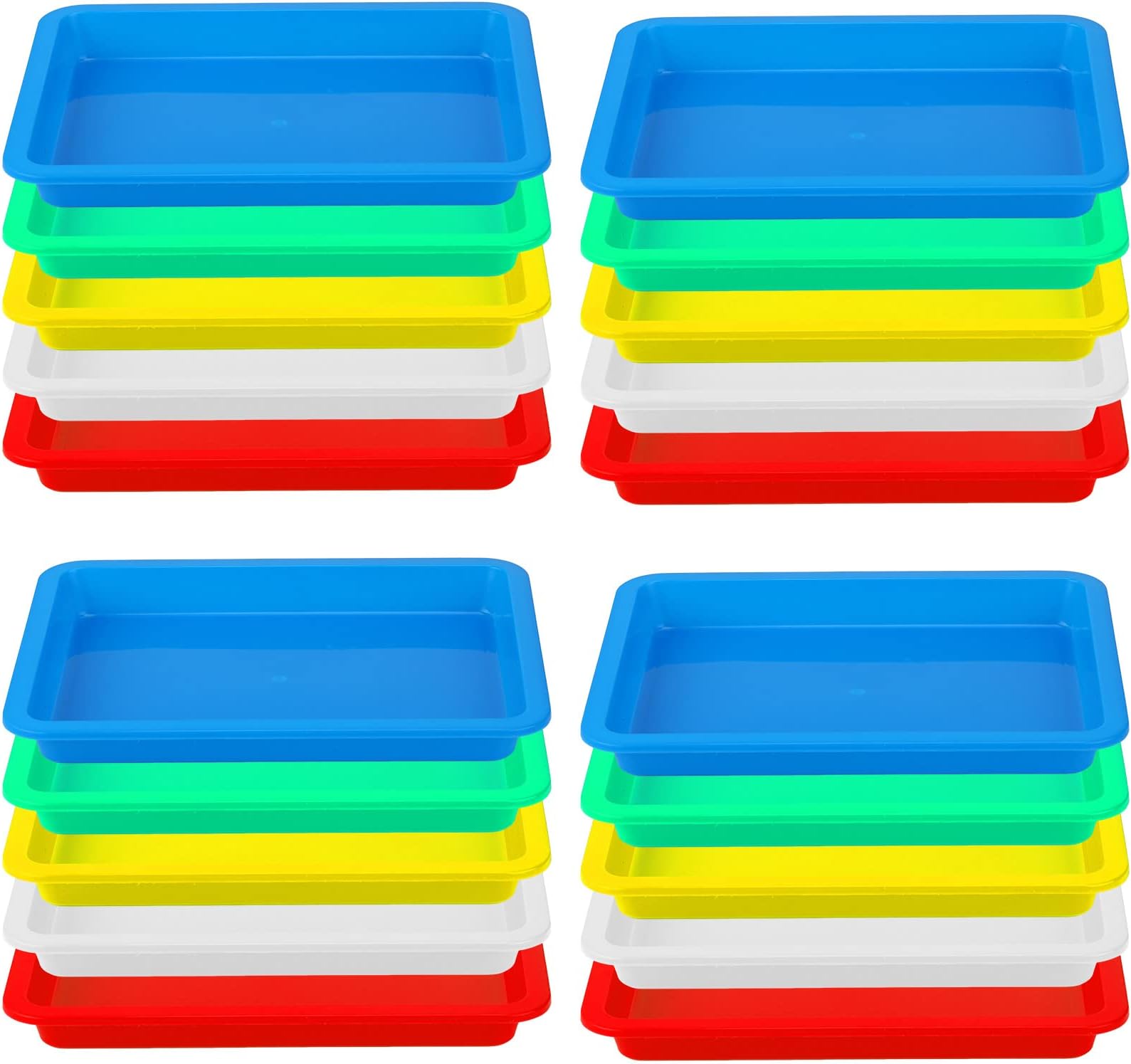 Mimorou 20 Pcs Plastic Art Sand Trays Multicolor Stackable Activity Sensory Tray Paint Mixing Crafts Organizer Serving Accessories for Kids DIY Bead Painting Projects (5 Colors 9.65 x 7.28 x 0.9 Inch)