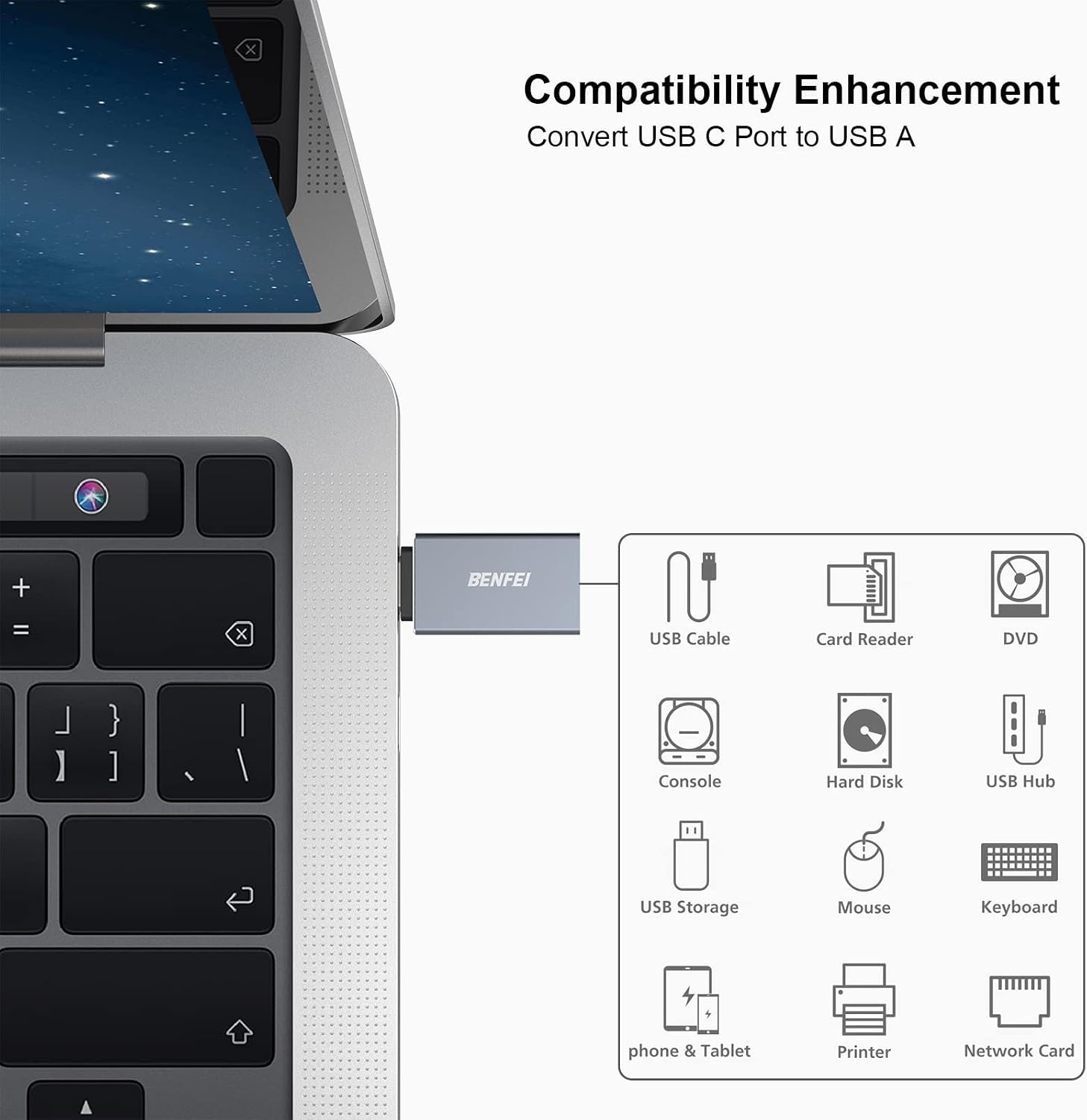 BENFEI 5 Pack USB C to USB 3.0 Adapter, USB C to A Male to Female Adapter Compatible with iPhone 15 Pro/Max, MacBook Pro/Air 2023, iPad Pro, iMac, S23, XPS 17, Surface Book 3 and More - Gray