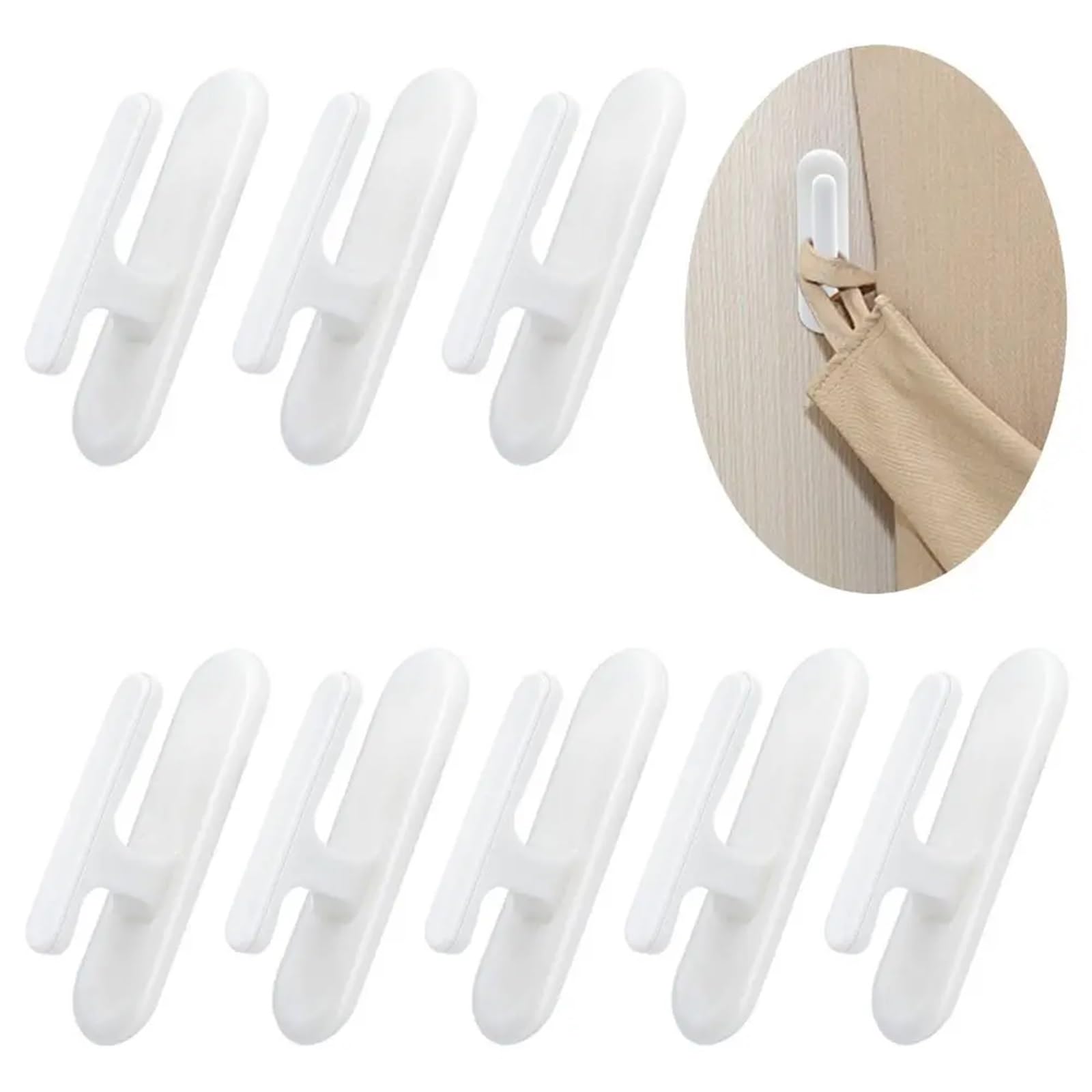 Lot de 4, 8 ou 10 enrouleurs Cordon Auto-adhésifs en Plastique Blanc for Rideaux fenêtre, Crochets for, sans Perforation, Support Corde à Tirer pour Rideaux(10Pcs)