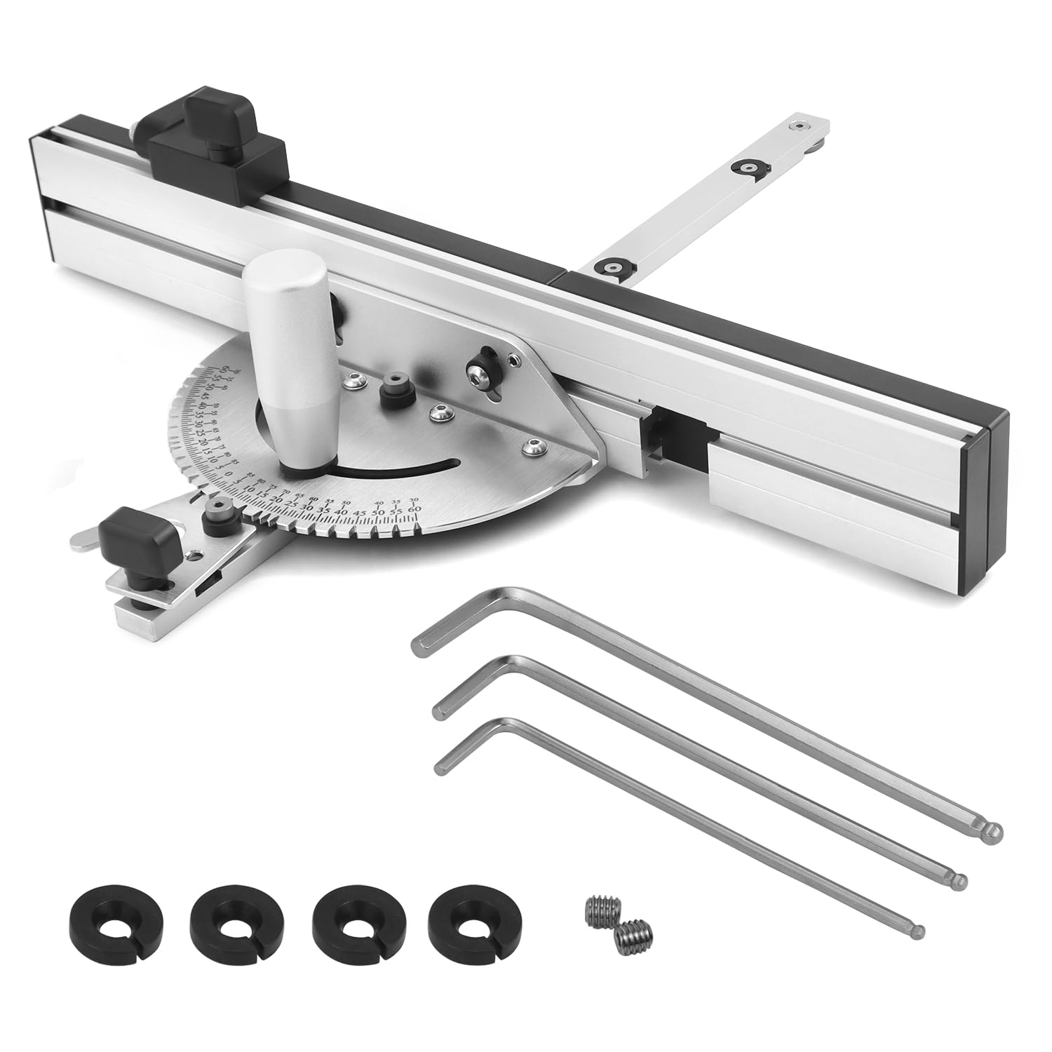 QWORK® Tope de ángulo de calibre de inglete para sierra de mesa, 0-60 grados, aleación de aluminio, tope abatible, 450 mm