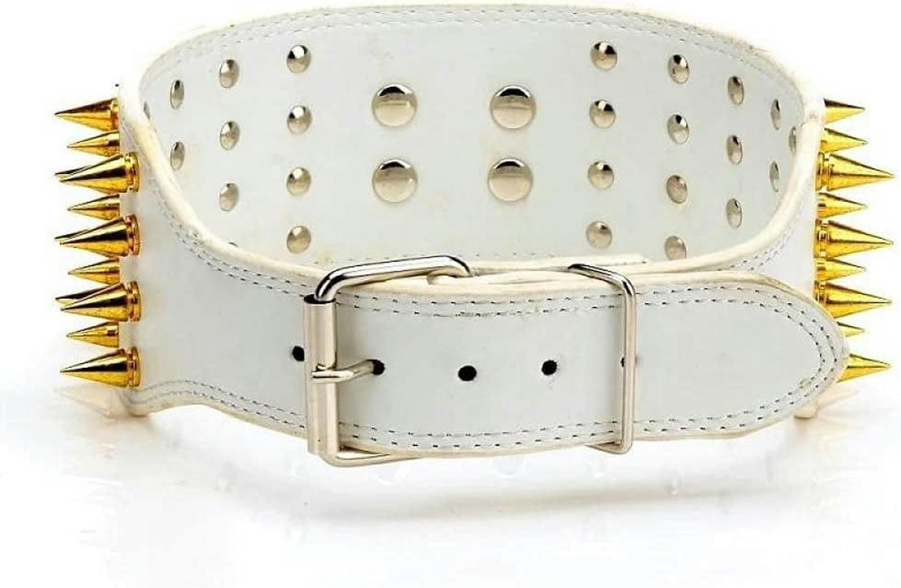 Zoll breites Hundehalsband mit goldenen Nieten für mittelgroße und große Hunde, mit Rundnieten besetztes PU-Leder-Haustierzubehör-weiß mit goldenen Nieten-L