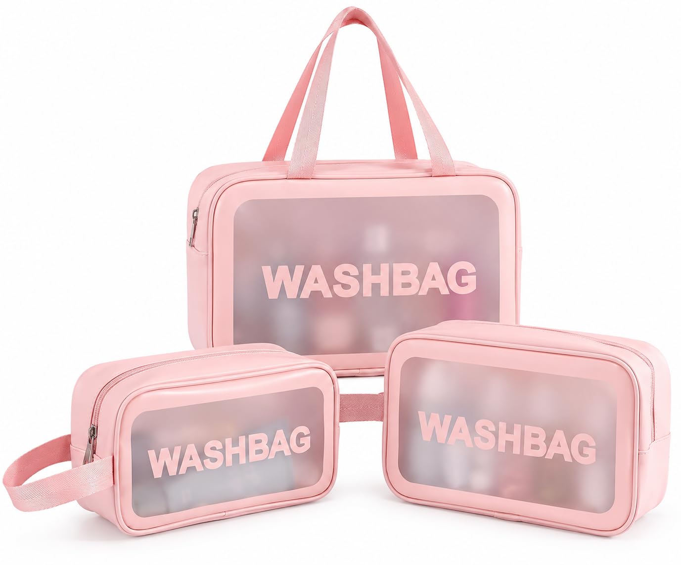 Zollyss Clear Makeup Pouch Set, Cosmetic Organizer Bag for Women and Girls Travel Waterproof Toiletry Storage Kit (Pink Set of 3)-image-17