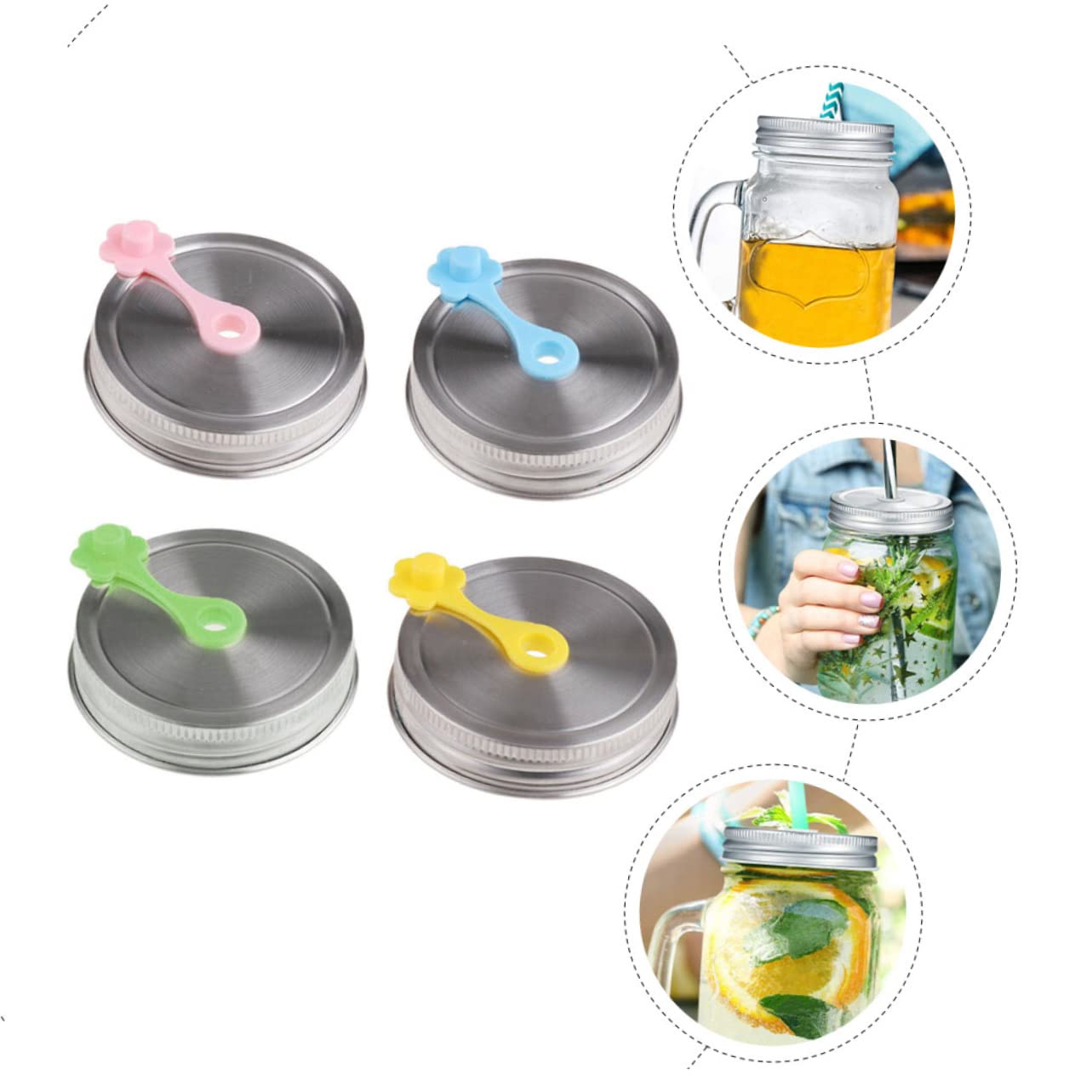 Amosfun 16 Juegos Cubierta Perforada de Acero Inoxidable Tarro de albañil Tapas Selladas Tapa de la Taza del Tarro de albañil Accesorio de conservas Suministro de Botella de Vidrio Silver