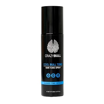 Crazy Bull Hair Tonic for Men - Cooling Hair Growth Spray with Castor Oil & Menthol - Hydrating Anti Frizz Heat Protection Spray for Oily & Dry Scalp - Cool Bull Ingrown Hair Treatment - Minty Scent