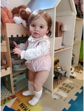 Meeler Reborn Doll 66cm Realistic Baby Doll Toy Catching Cat Cheerful Cute Girl Newborn Reborn Silicone Vinyl Cotton Body Handmade Realistic Looking Toddler Doll Birthday Christmas New Year Gift Ochi