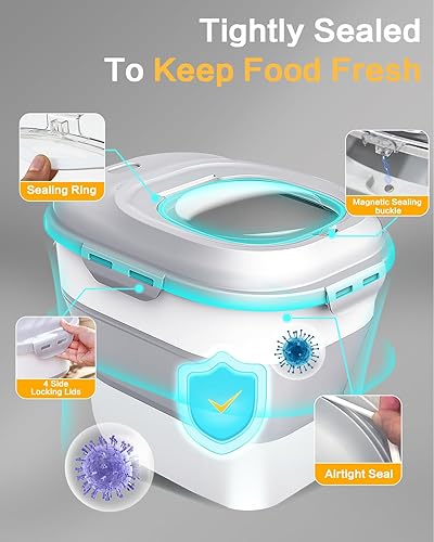 Miniatura 4 de Contenedor de almacenamiento de alimentos para perros, hasta 30 libras, plegable, con tapas herméticas, cuchara y contenedor pequeño de