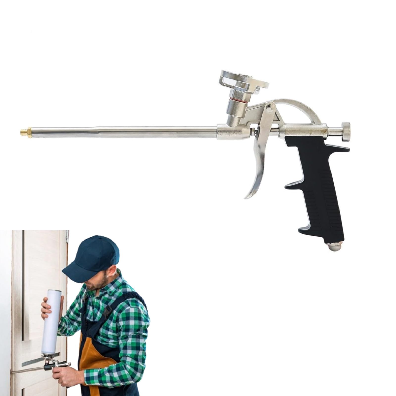 Pistola per Schiuma Poliuretanica,Pistola a Schiuma Rivestita,Pistola di Schiumatura,Pistola Schiuma Metallo,Pistola Schiuma Espansa PU per Sigillare,Riempimento,Sigillare,Uso Domestico e Ufficio