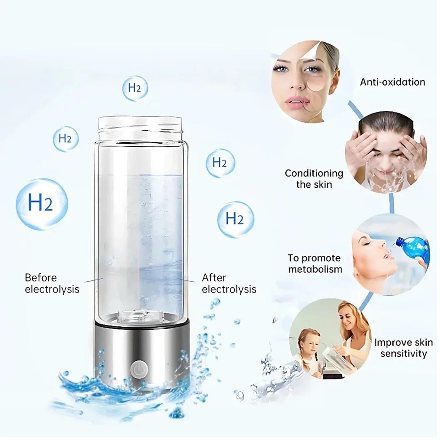 Bouteille d'eau alcaline portable Nano Energy Balance Lonizer Bouteille pour stimuler le métabolisme et oxygéner le corps – Acier inoxydable 400 ml Bleu (rouge