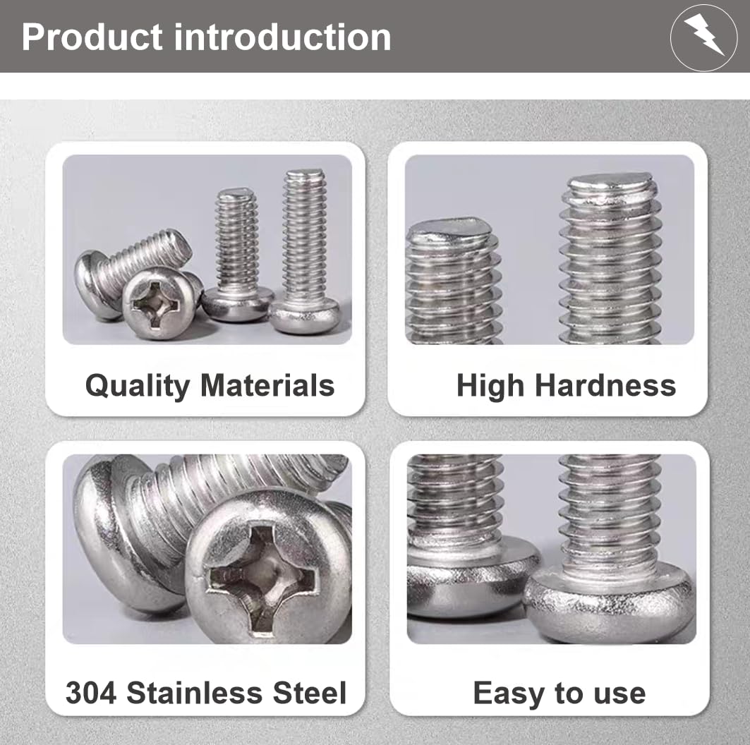Photo 1 of #4-40x1-1/4 Pan Head Machine Screws, 304 Stainless Steel 18-8 Screw, Phillips Drive, Fully Threaded, Bright Finish, Pack of 50