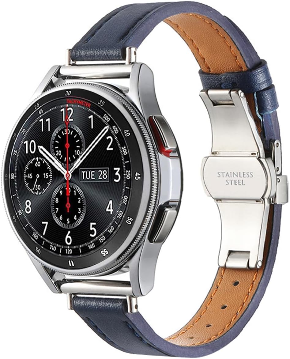 Hstrap Quick Release Leather Watch Band Compatible with Galaxy Watch 6/5/4 Band 40mm 44mm/Series 5 Pro 45mm/Series 6/4 Classic 43mm 47mm Bands Deployment Butterfly Buckle Watch Strap for Men Women