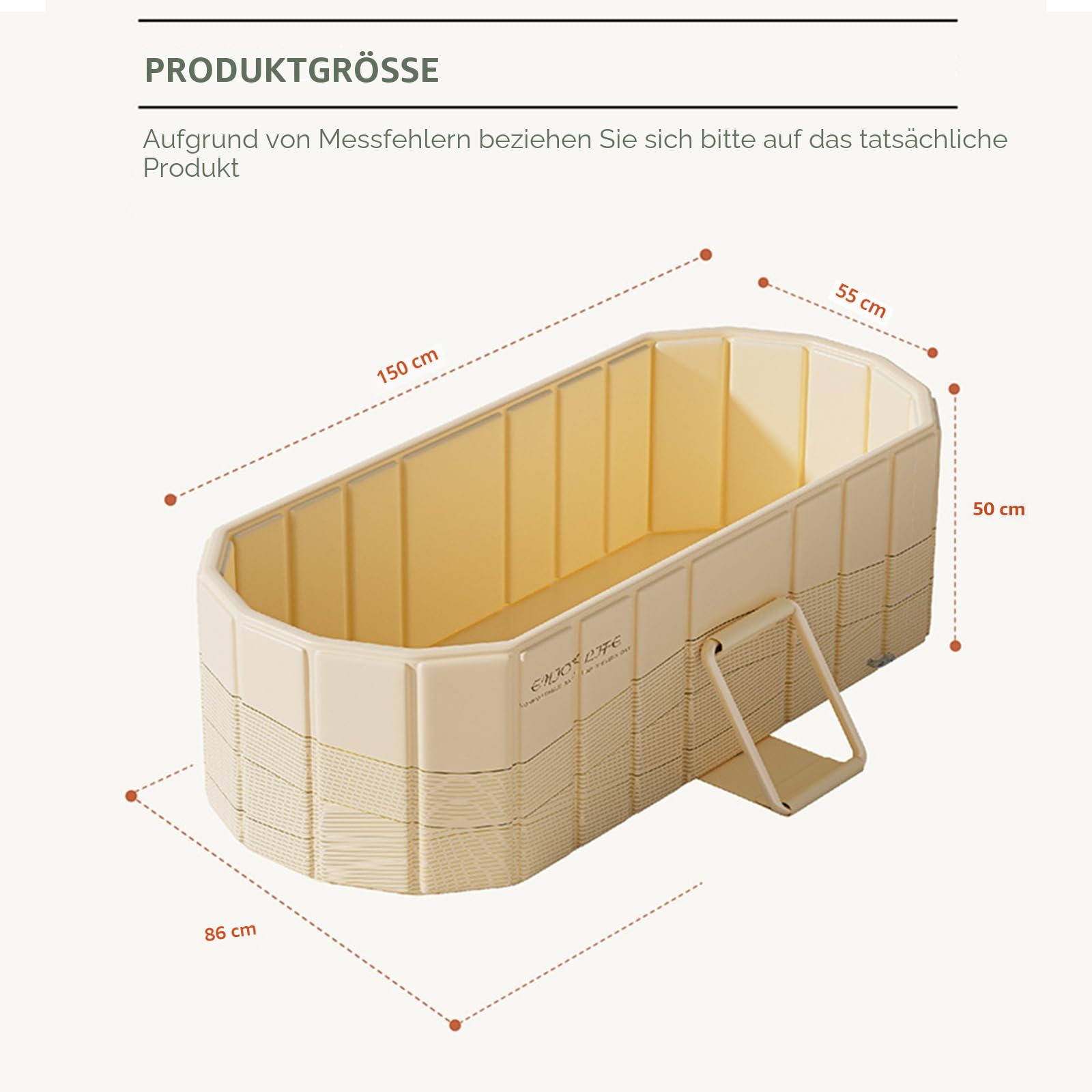 Simcat Faltbare Badewanne für Erwachsene – Tragbare Freistehende Badewanne mit Deckel, Ideal für Heim-SPA, Outdoor & Familien – Extra Groß (150x55x50cm, Gelb)
