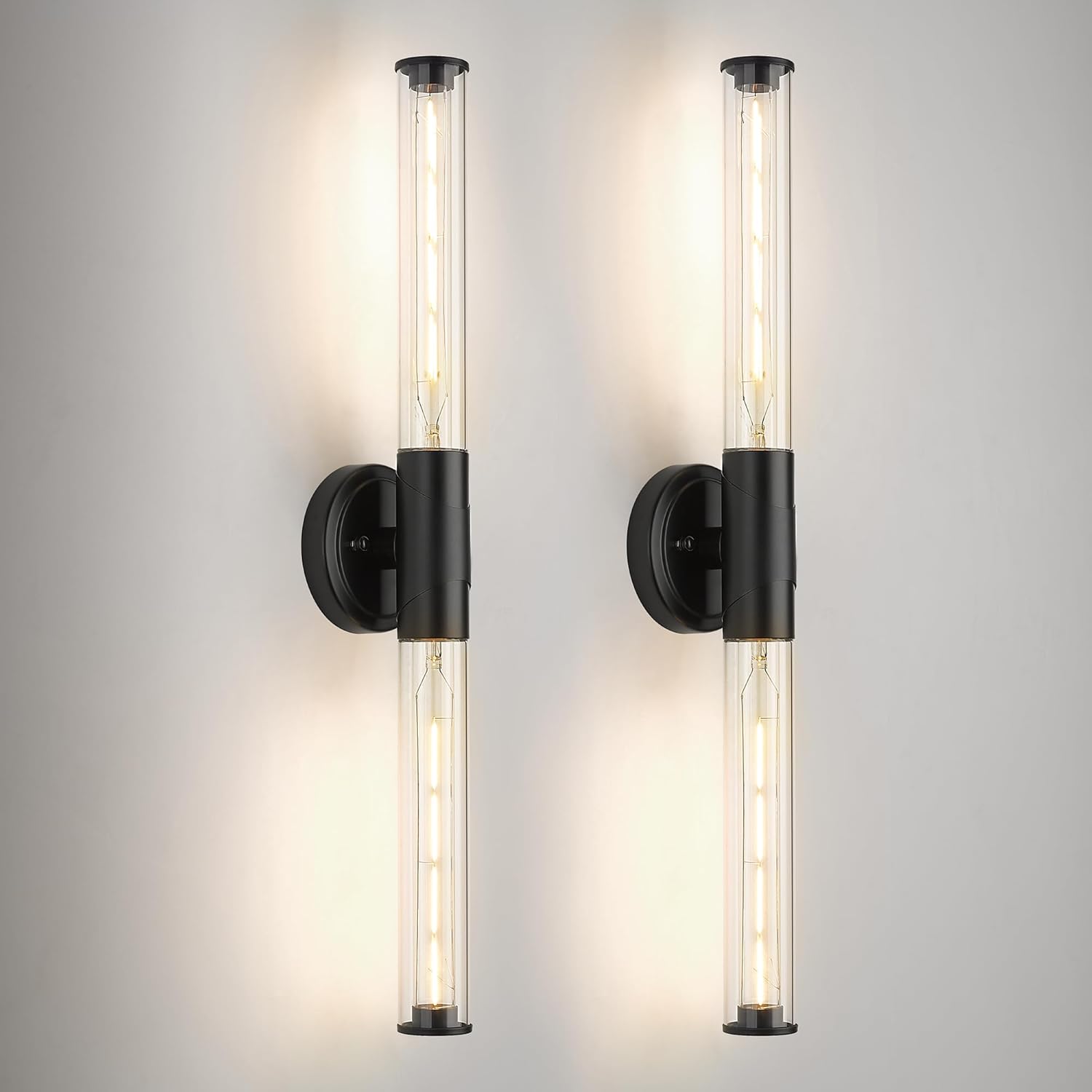 Black Wall Sconces Set of 2, HWH 27-Inch Bathroom Lighting Fixtures Over Mirror, 2-Light Vanity Light Bar Vertical and Horizontal Wall Lamp, 5HZG105B-2 BK