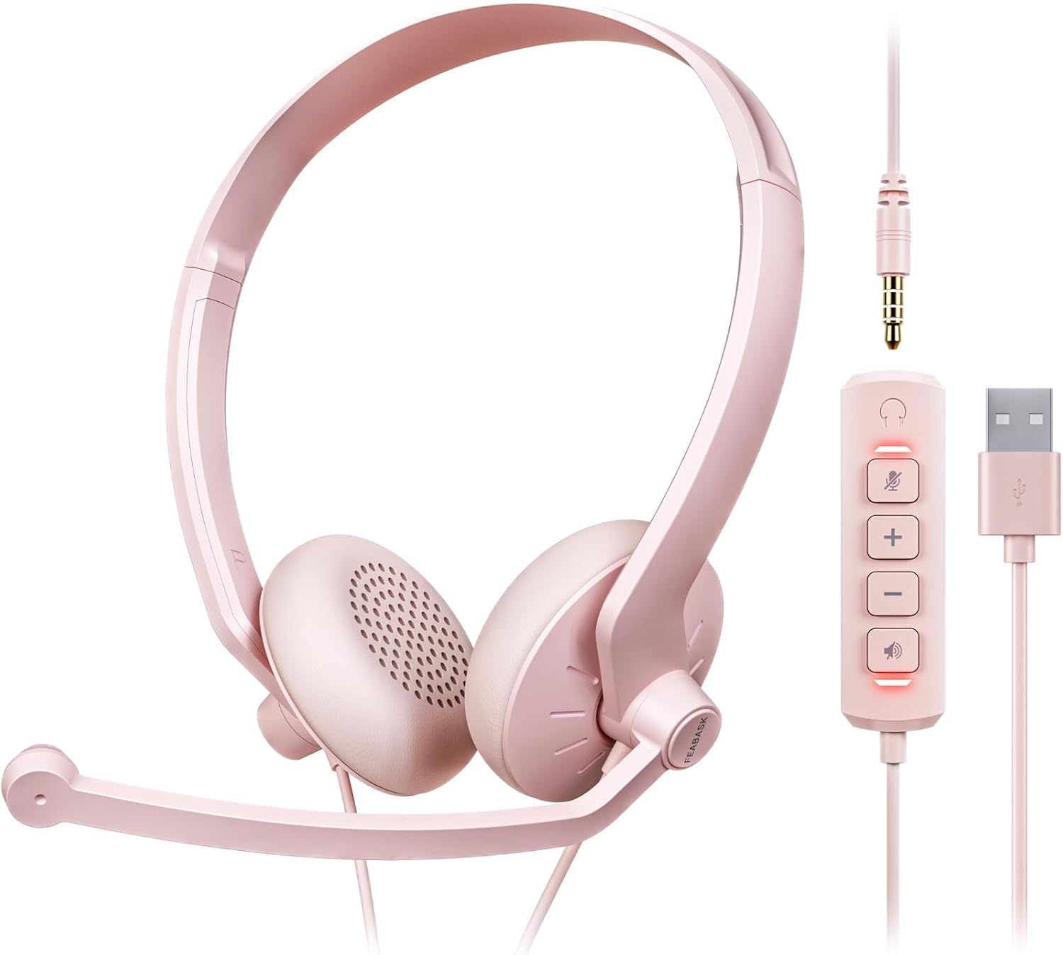 FEABASK USB Headset with Microphone for PC - Wired Computer Headphones with Noise Cancelling Microphone