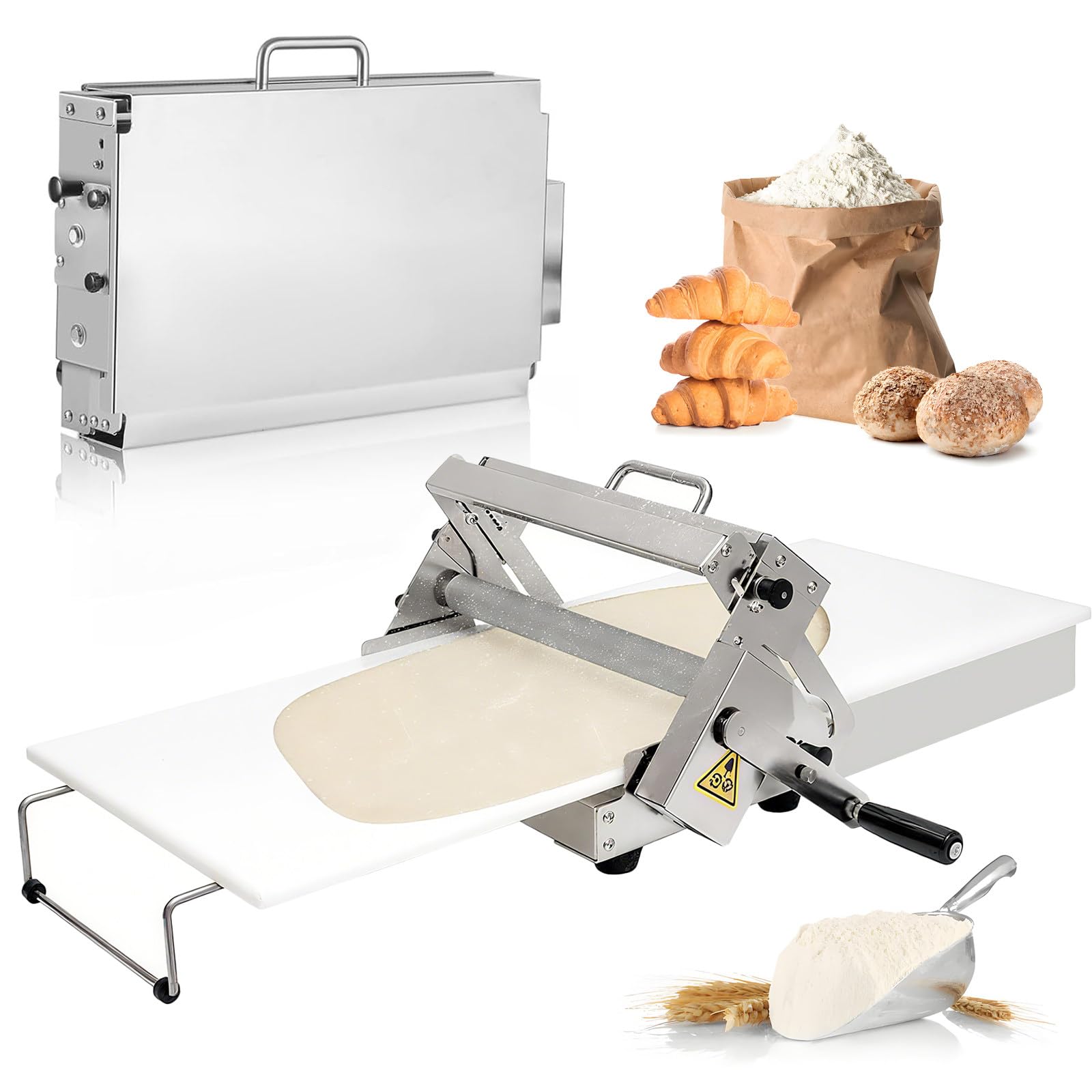 Laminoir à Pâte Compact, Laminoir Manuel en Acier Inoxydable, Laminoir Manuel à Planche, Épaisseur Réglable, Laminoir Pliable pour Boulangeries et Pâtisseries, Épaisseur Réglable de 0-25mm 103x58cm