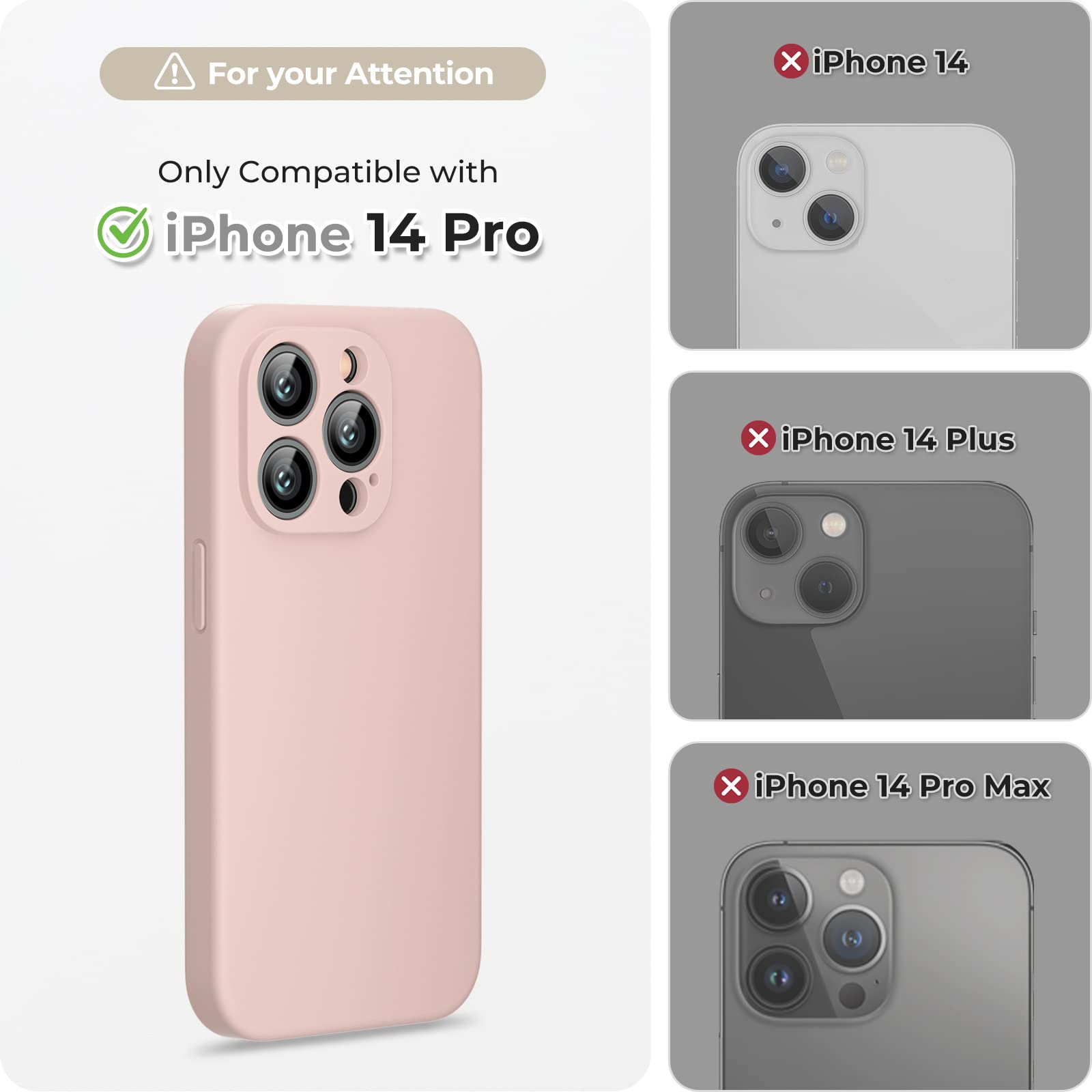 GOODVISH 3 in 1 Cover per iPhone 14 Pro in Silicone 6,1" (2022), con 2 Pezzi di Pellicola Protettiva, iPhone 14 Pro Custodia per Cellulare Antiurto Resistente Protezione Fotocamera, Rosa Sabbia