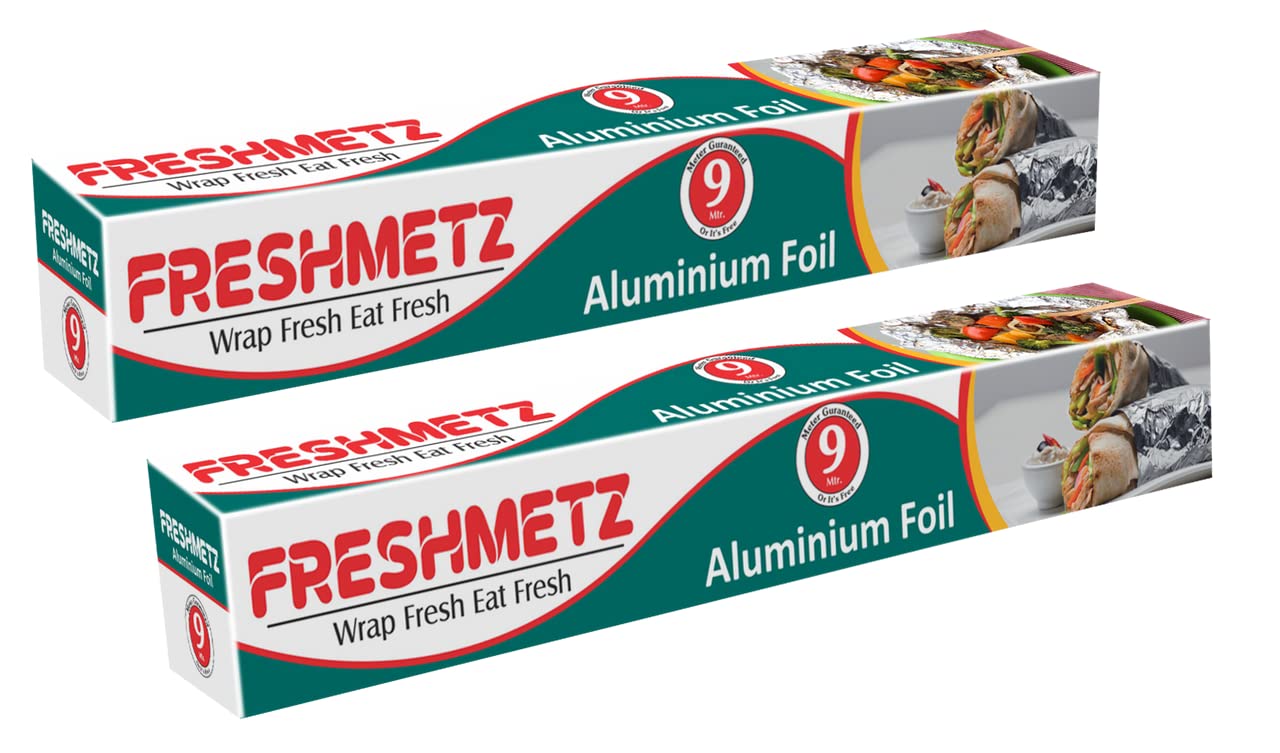 Freshmetz Aluminium Foil 9 Meter Roll | 11 Micron Food Grade Silver Foil Paper | Pack of 4 | Ideal for Tiffin Packing, Cooking, Baking & Food Storage