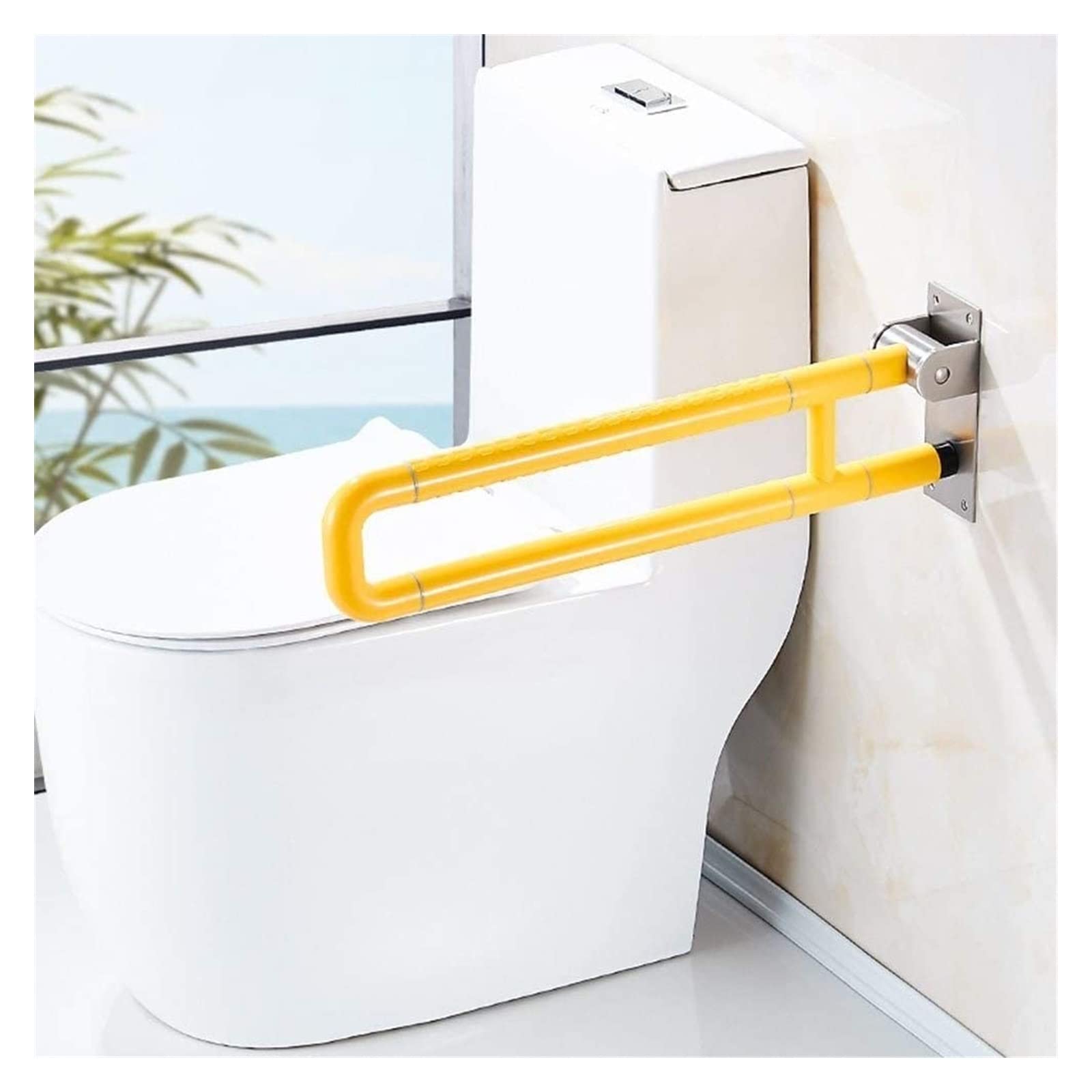 Agarraderas Barras de apoyo plegables de acero inoxidable con tubo exterior de nailon y agarre antideslizante en forma de U for baño, barra de seguridad abatible for inodoro