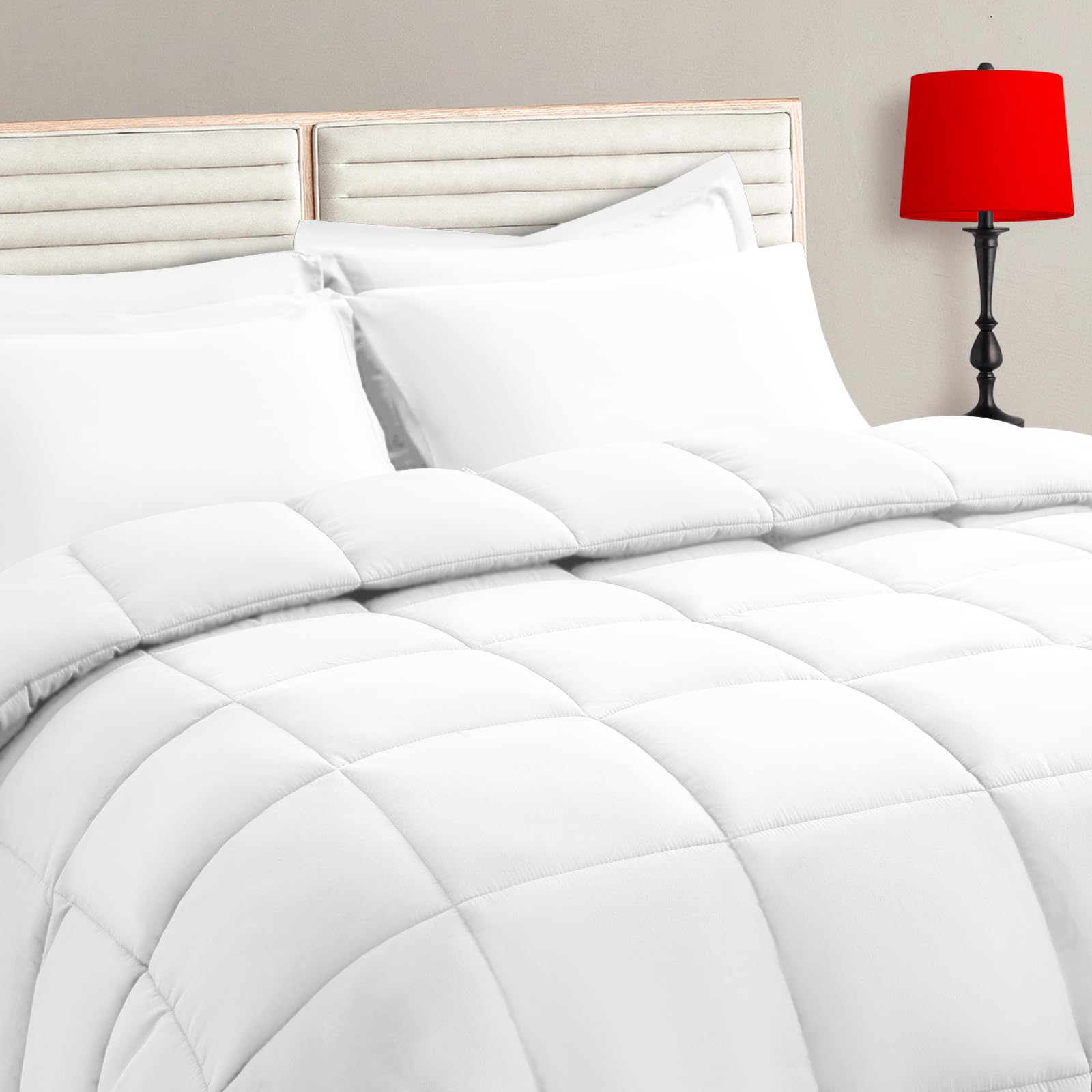 TAIMIT White King Size Comforter Set - 7 Pieces, Bed in a Bag Bedding Sets with All Season Soft Quilted Warm Fluffy Reversible Comforter,Flat Sheet,Fitted Sheet,2 Pillow Shams,2 Pillowcases