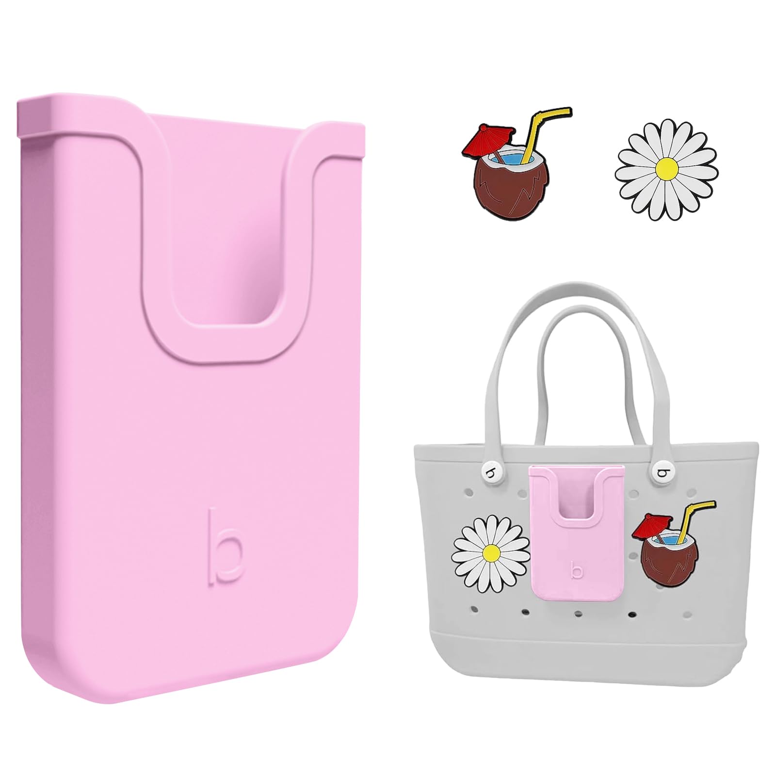 EASYDOG Silicone Phone Holder Compatible with Bogg Bag, Soft Silicone Charm Insert Accessories and Attachment for Bogg Beach Bags, Generic Portable Size Fits for iPhone and Android Phones Pink