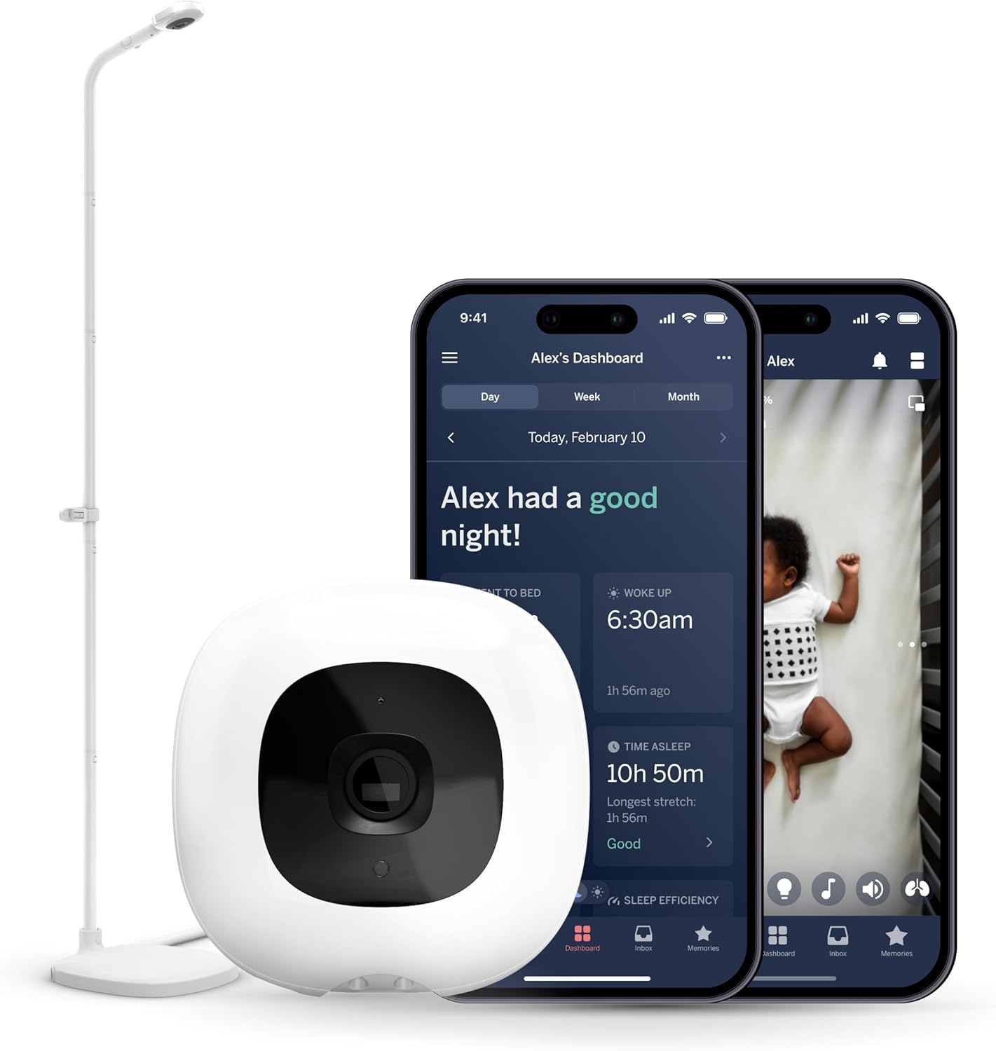 Nanit Pro Baby Monitor - Smart Baby Monitor - Baby Monitor with Two-Way Audio, Motion and Sound Alerts, Sleep Monitoring - 1080p Wi-Fi Baby Camera with Night Vision - Floor Support