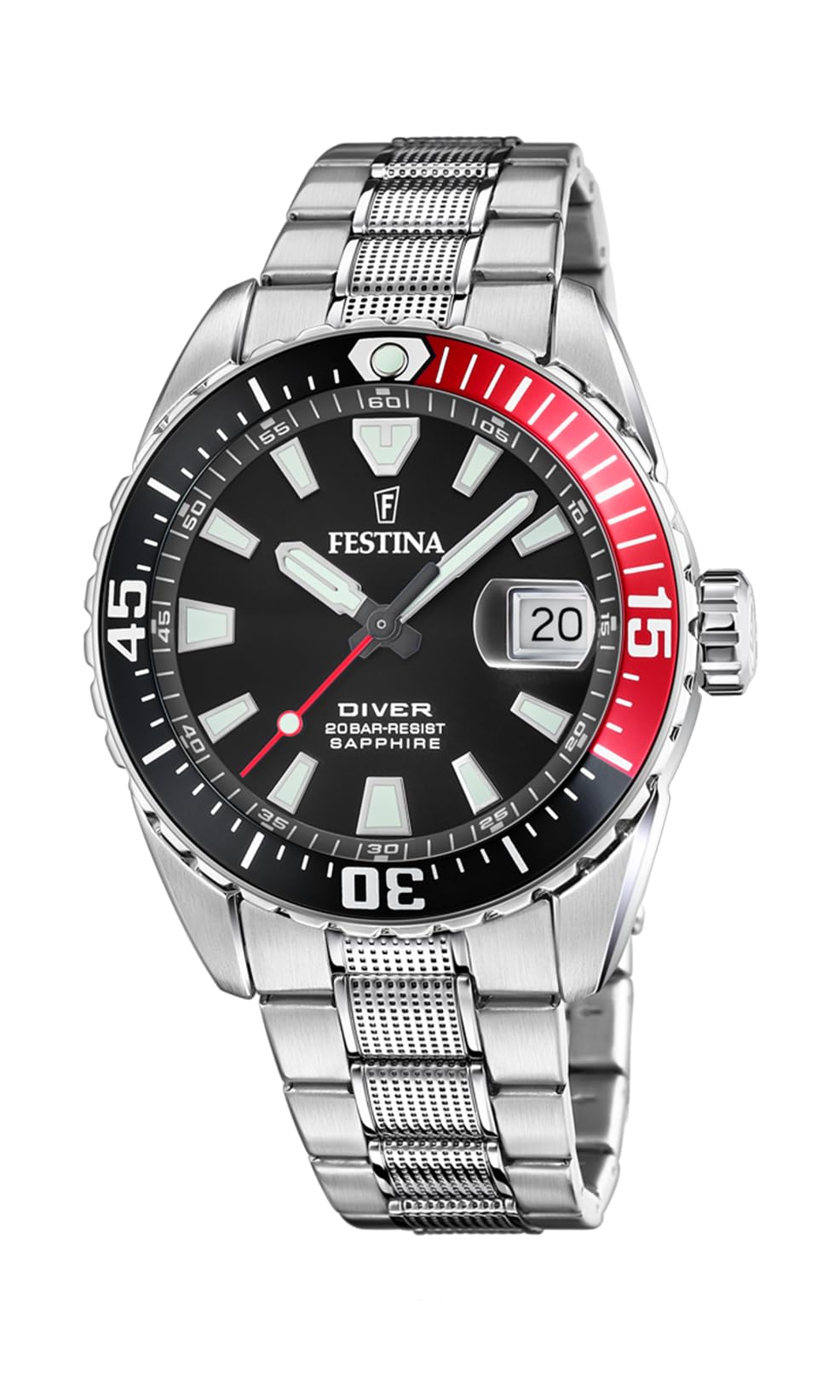 Festina Herren Uhr Analog aus Edelstahl 316L - Quarzwerk - Kalender - Saphirglas mit hoher Widerstandsfähigkeit - Wasserdicht bis 20 ATM F20669/6 The Originals