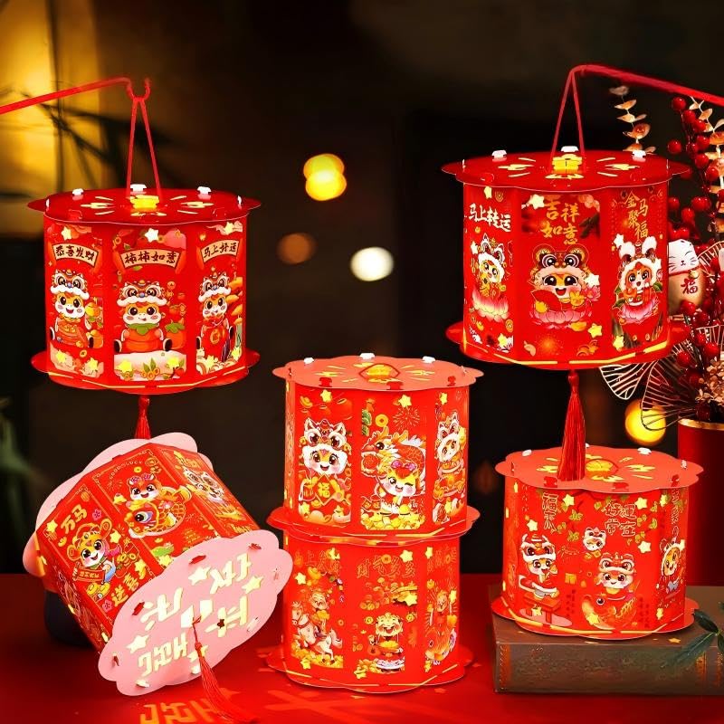 4pcs Red Chinese Festival Lantern Hanging Paper Lantern DIY for Chinese New Year Traditional Hand Made Lanterns Festival Home Holiday Decoration