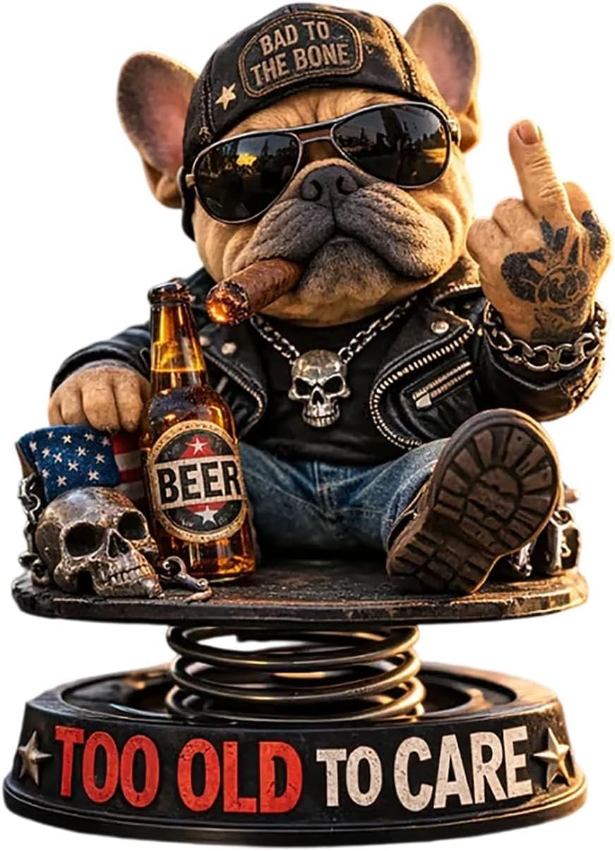 ghfdaz Funny Bulldog Bobblehead - Too Old To Care Dashboard Bobblehead - Resin Bobble Head for Car Dashboard - Car Ornaments
