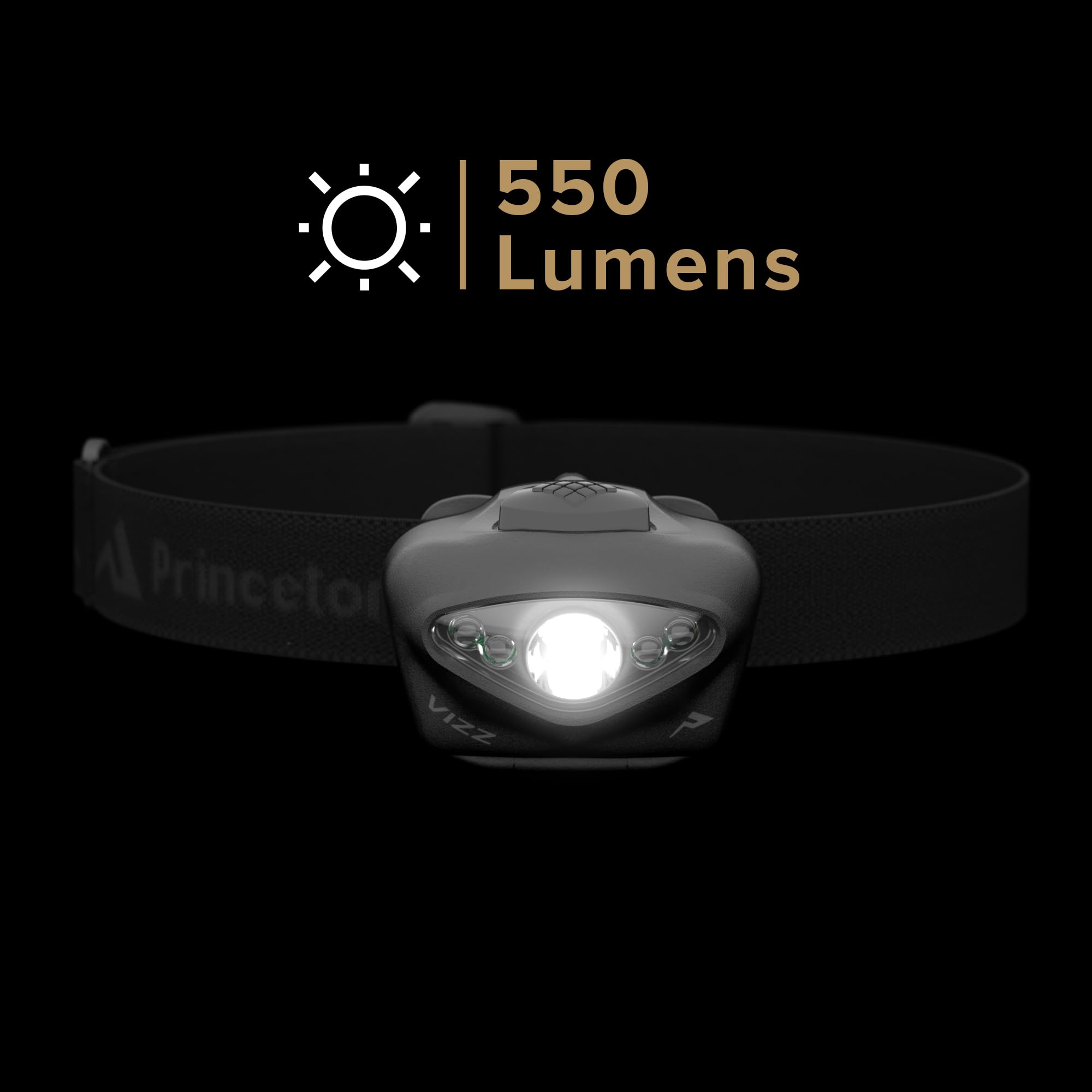Princeton Tec Vizz Lampe frontale LED 550 lumens à intensité variable, résistance à l'eau IPX7, accessoire d'extérieur essentiel pour la randonnée, le camping, la course à pied, et la préparation à la