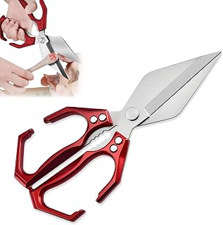 Multifunctional Heavy-Duty Kitchen Shears, Heavy Duty Kitchen Scissors for Food with Ergonomic Handle,Stainless Steel Culinary Shears for Chicken Meat Seafood Bone Cutting,Cooking Accessories (Red)