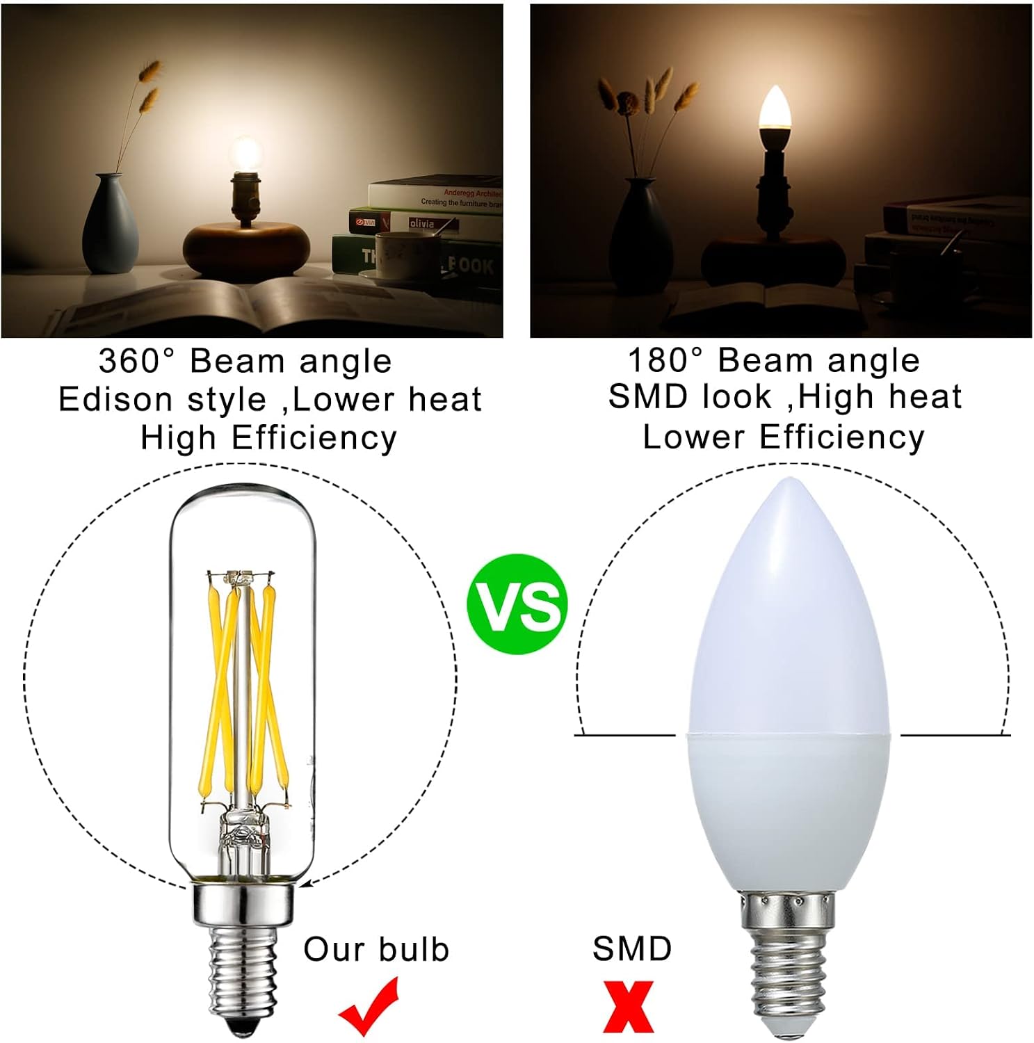 LiteHistory E12 led Bulb 6W Equivalent E12 Candelabra Bulb 60 watt Neutral White 4000K AC120V 600LM Dimmable T6 T25 E12 Bulb for Chandeliers,Ceiling Fan and Wall sconces Pack of 6