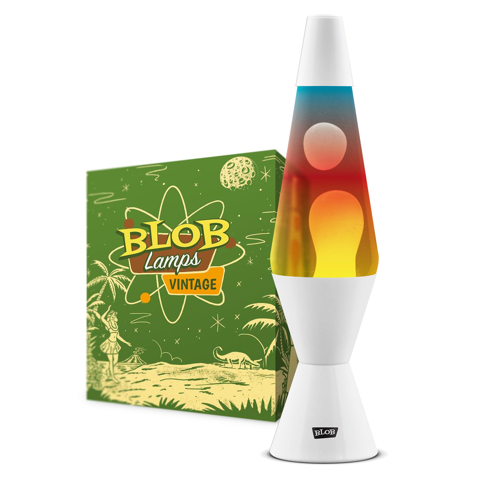 Blob Lamps® Sunset Liquid Motion Lamp Vintage Sunset Effect White Wax & White Metal Base & Cap 14.5” Mood Lamp Light