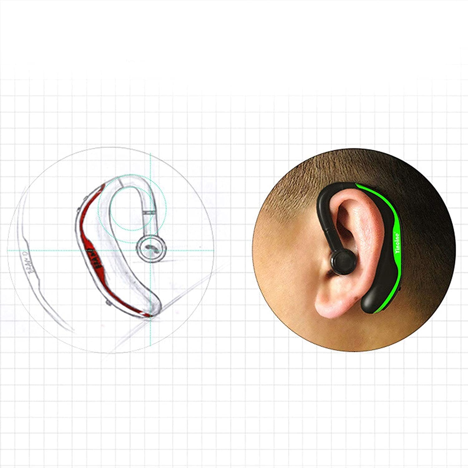 Auricolari Bluetooth senza fili Bluetooth, auricolari con ganci per le orecchie, auricolari senza fili subwoofer auricolari leggeri per la palestra / in esecuzione / allenamento