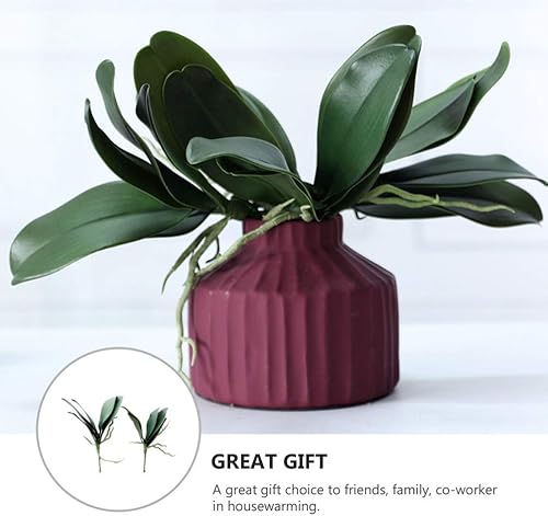 Miniatura 7 de VOSAREA Decoración del hogar, 2 piezas de hojas de orquídea artificiales, hojas de falaenopsis artificiales, ramas de vegetación de follaje